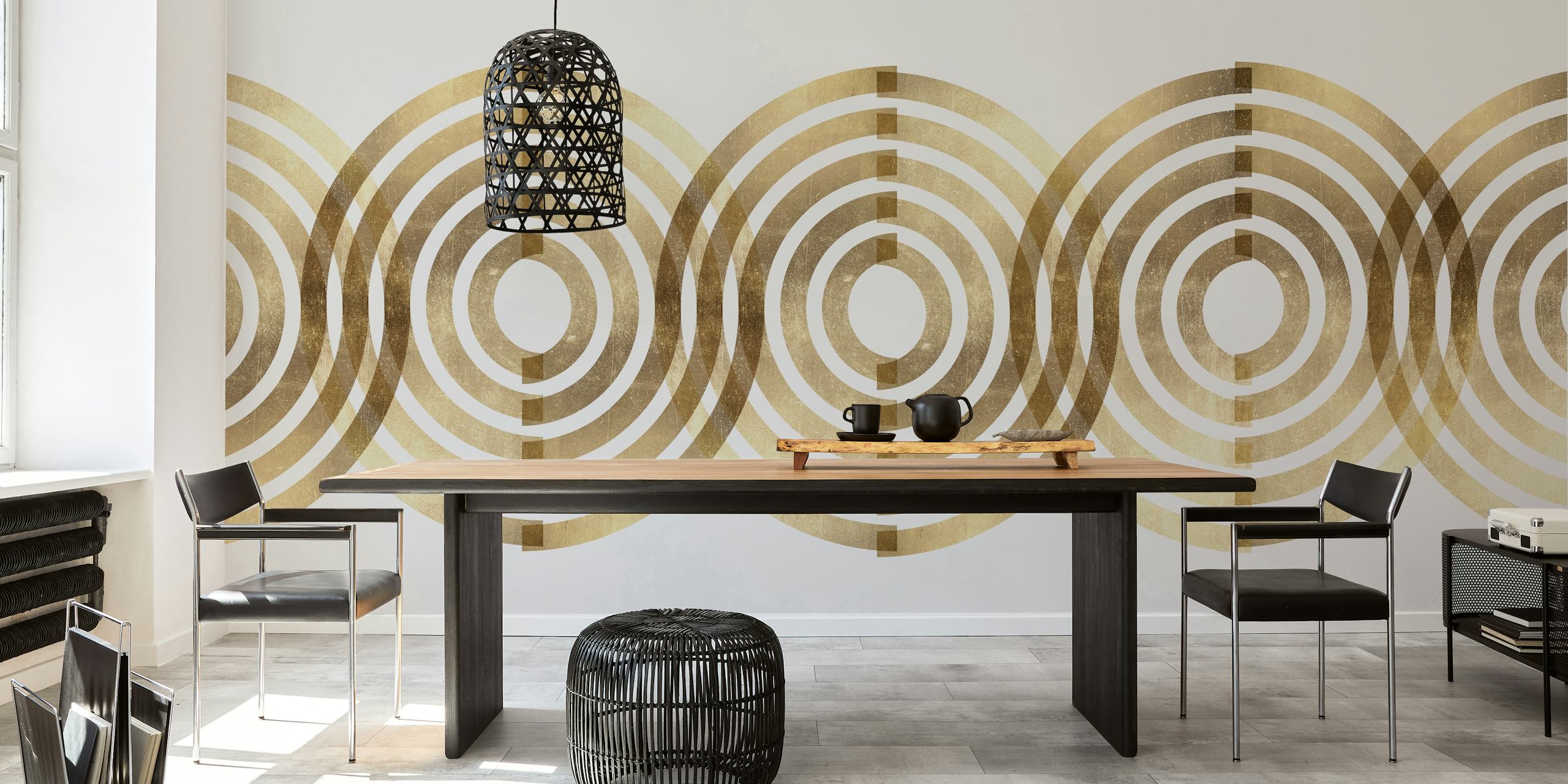 Ταπετσαρία Golden circles σε κομψό δωμάτιο