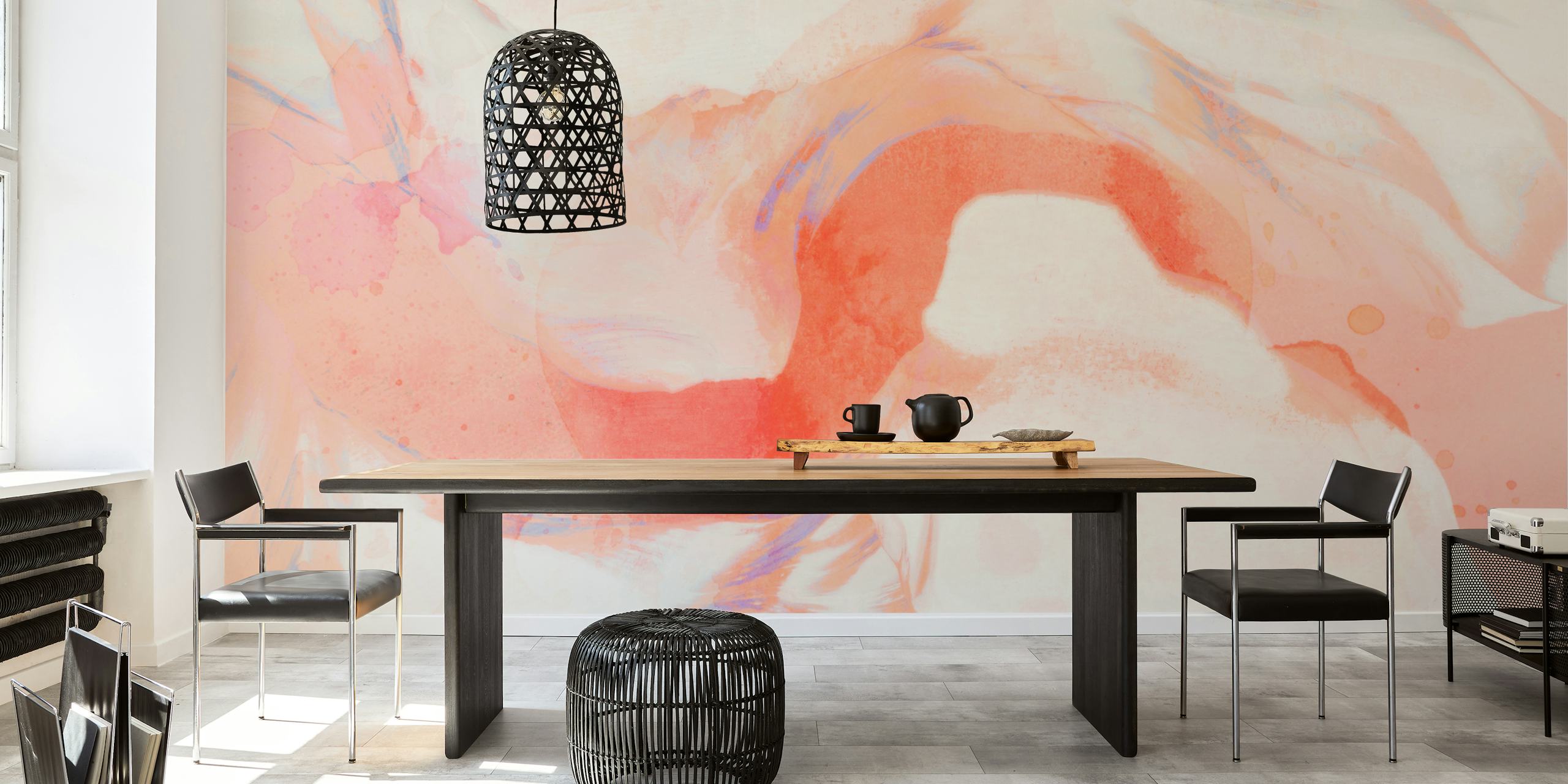 Peach Sunrise wallpaper in a modern room