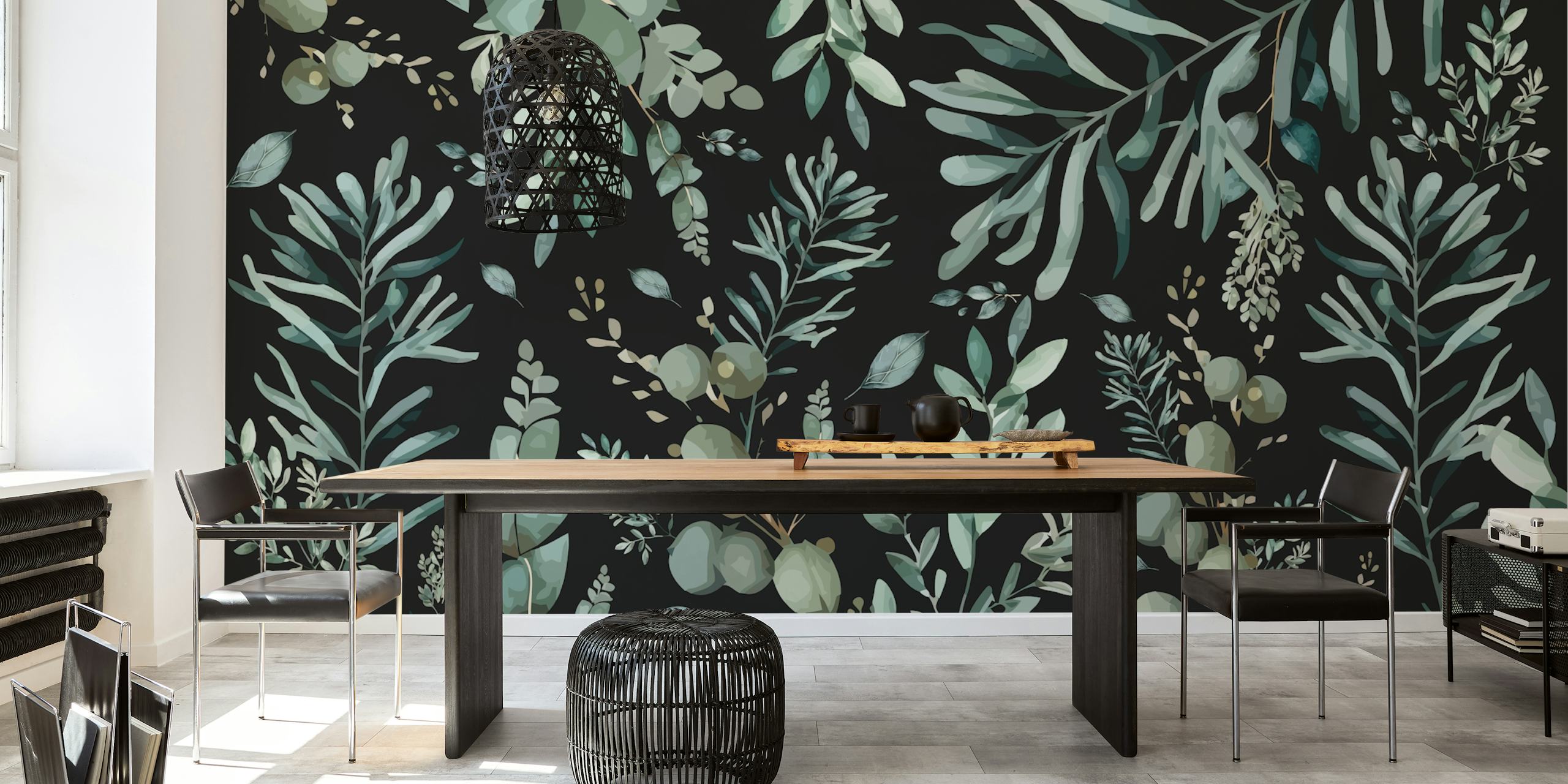 Ταπετσαρία Botanic leaves σε ένα μοντέρνο δωμάτιο