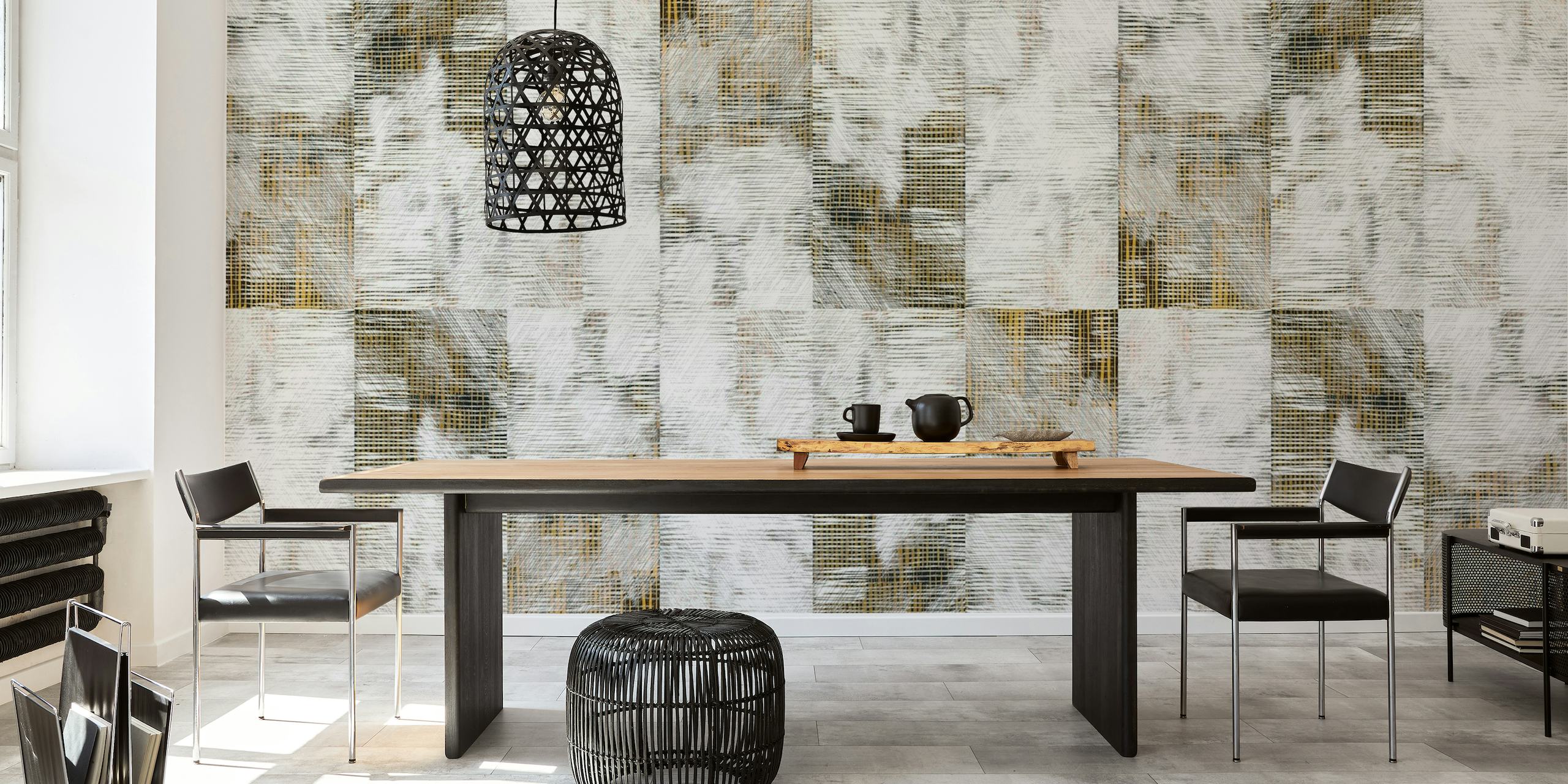 Textured neutral-toned wall mural with a vintage urban design