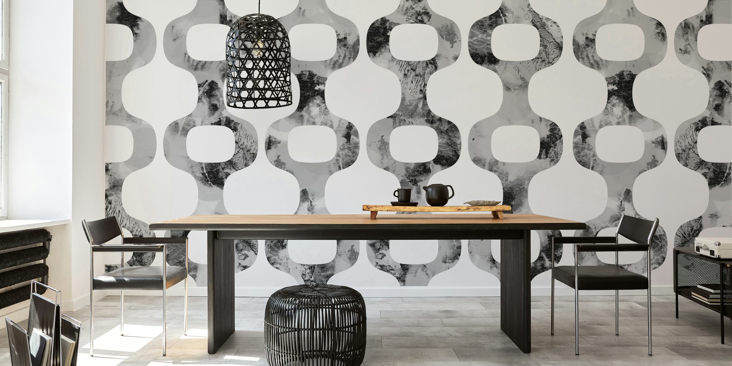 Mid-Century Urban geometric pattern wallpaper in black and white