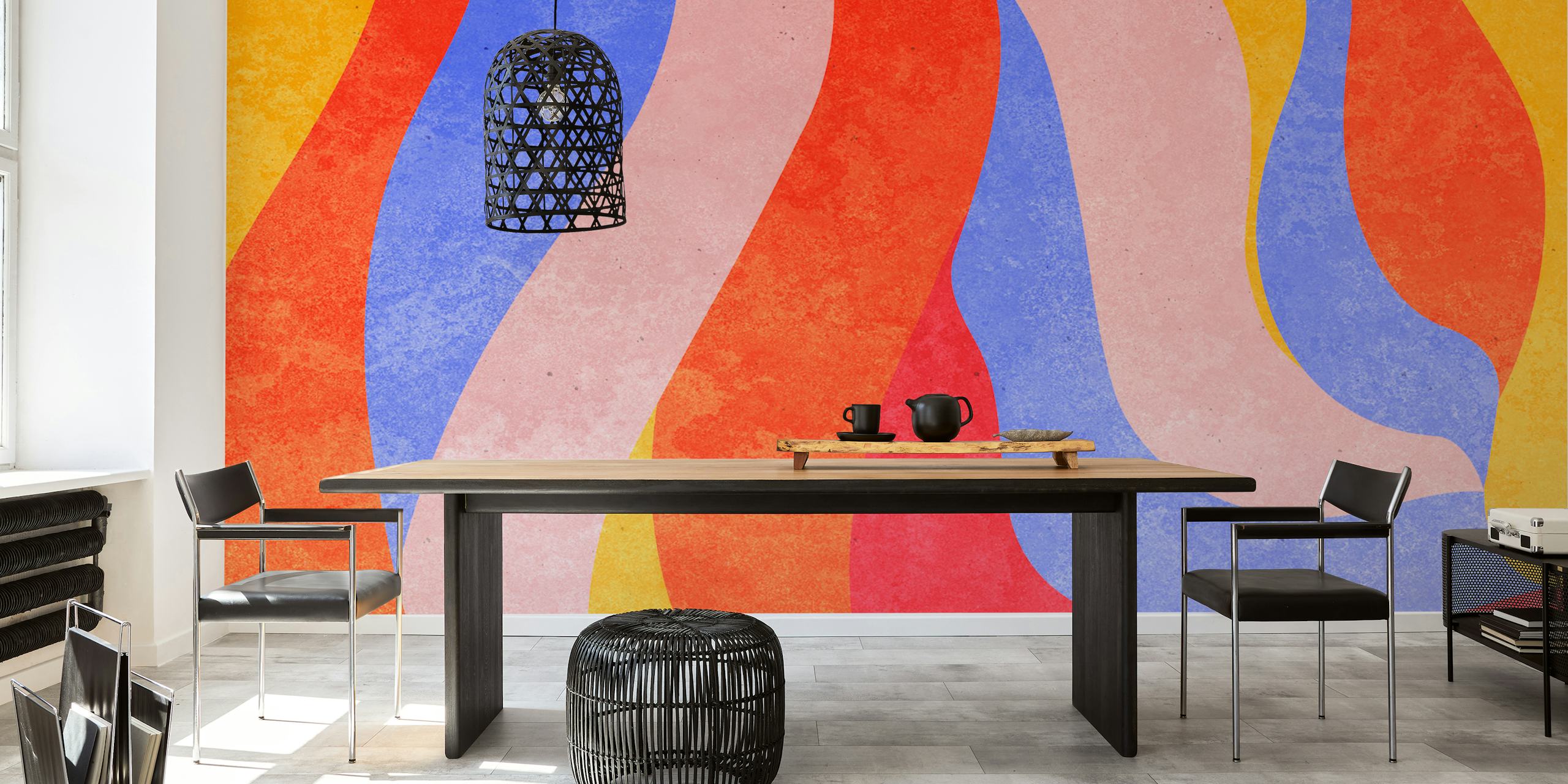 papel de parede Mid-Century Grunge Stripes em um quarto