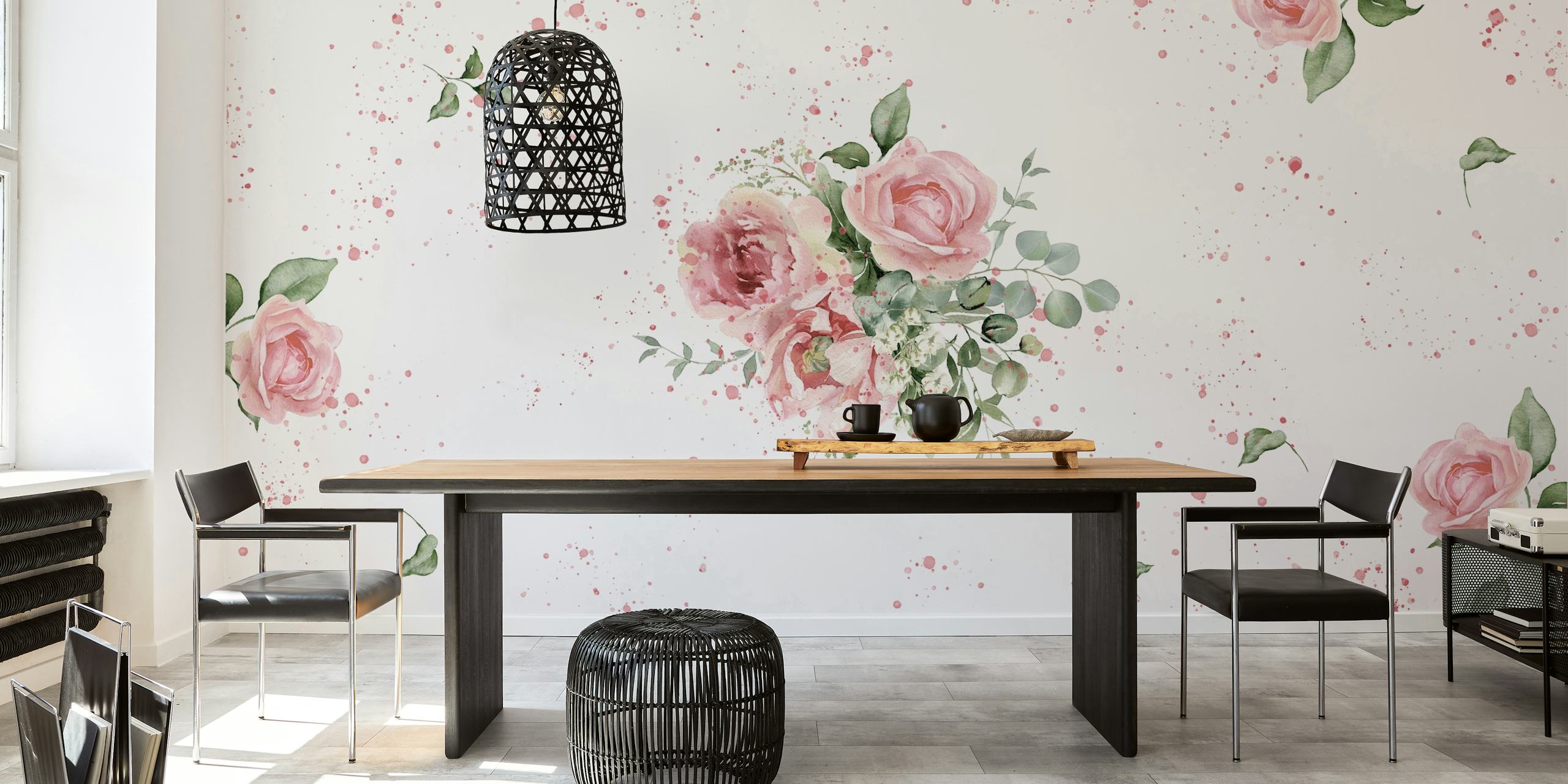 Elegant watercolor roses wallpaper design