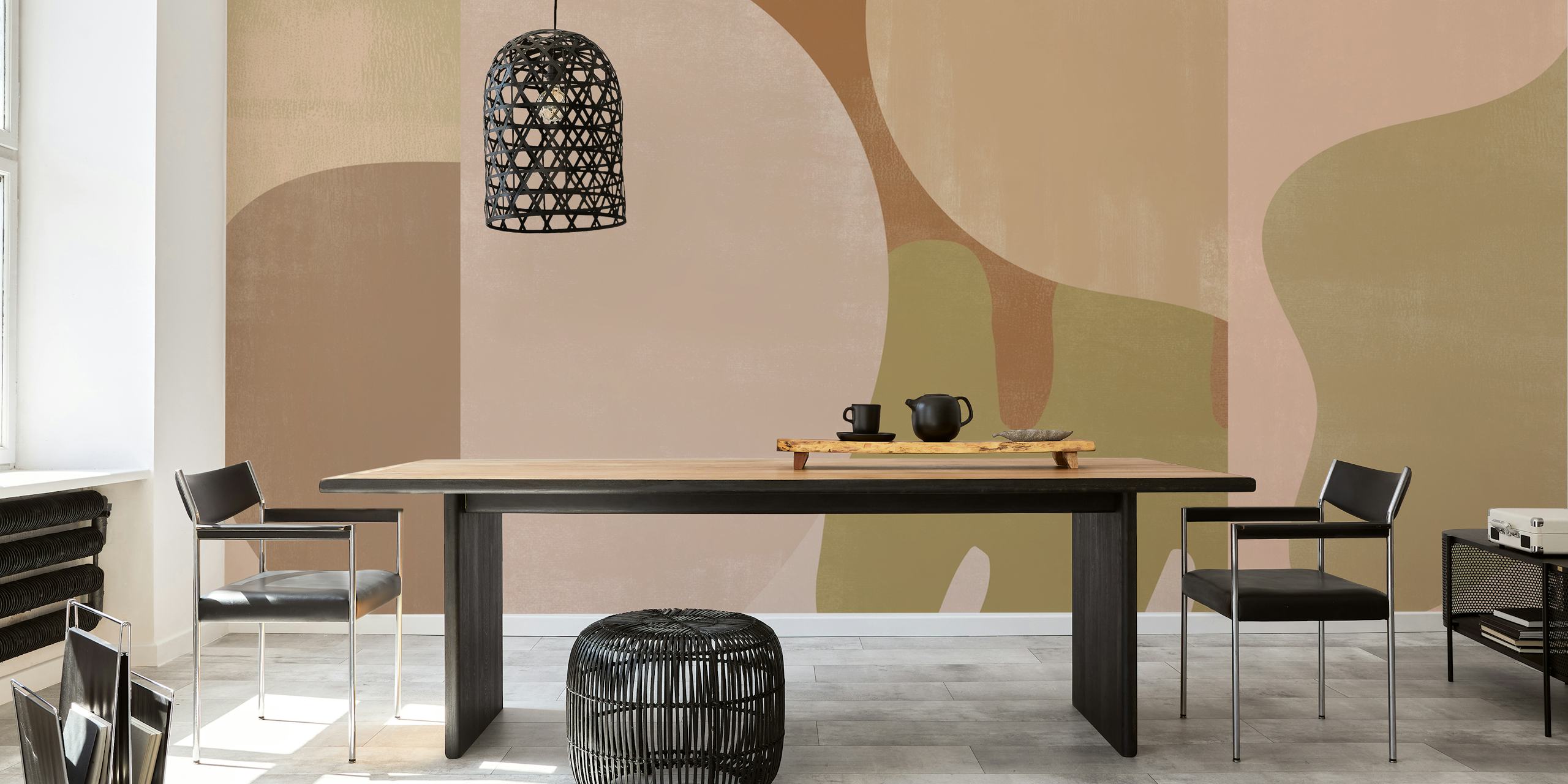 Abstract Scandinavian wallpaper displayed in a room