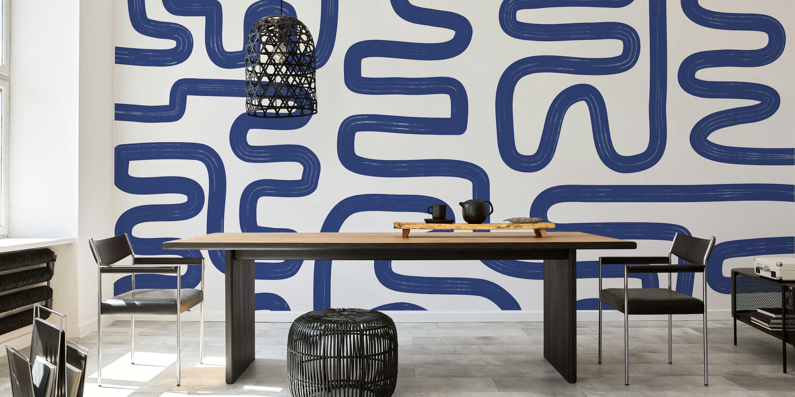 Abstract Line Blue wallpaper in a room