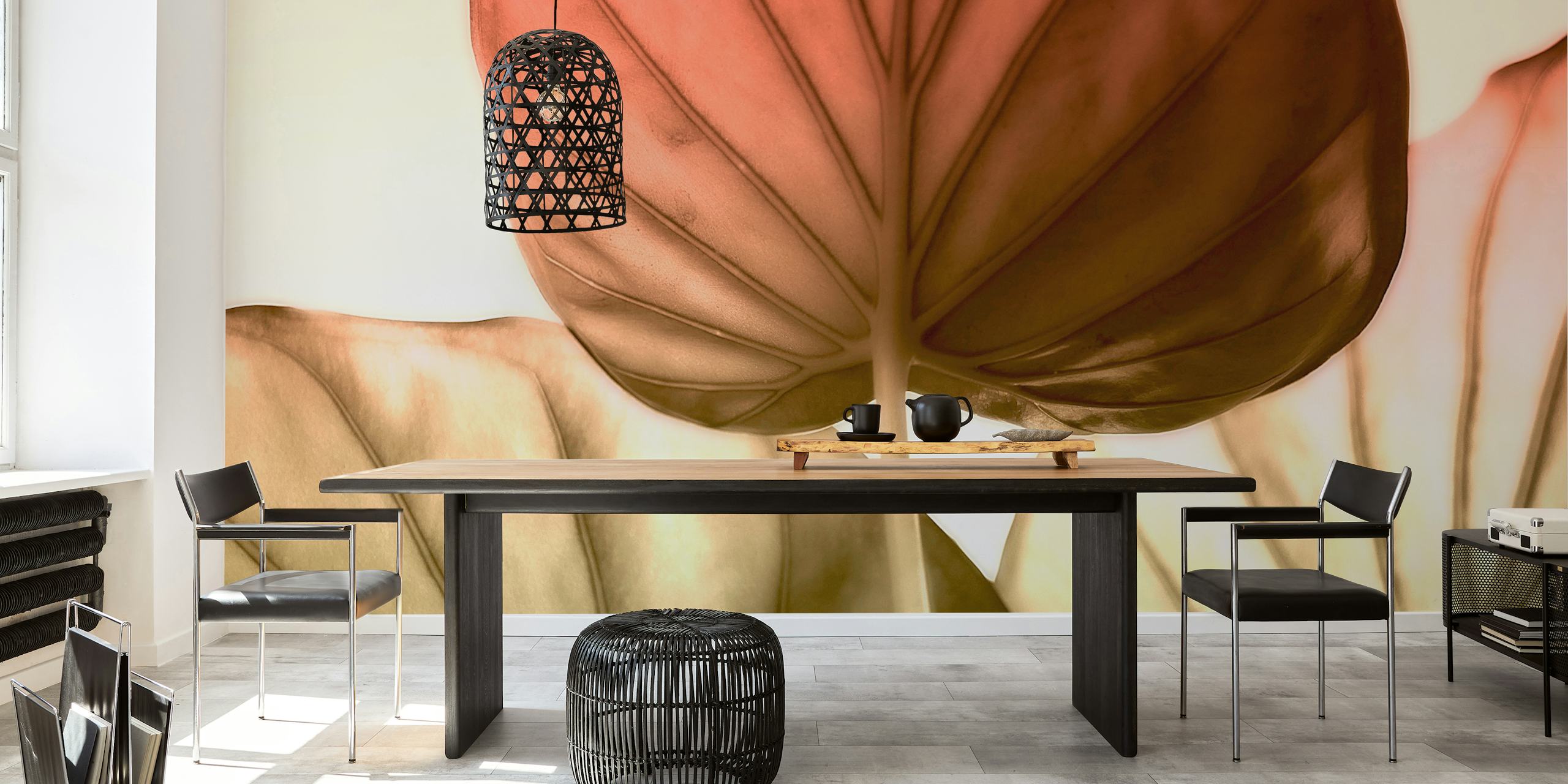 Delicate Japandi Leaf wallpaper in a room