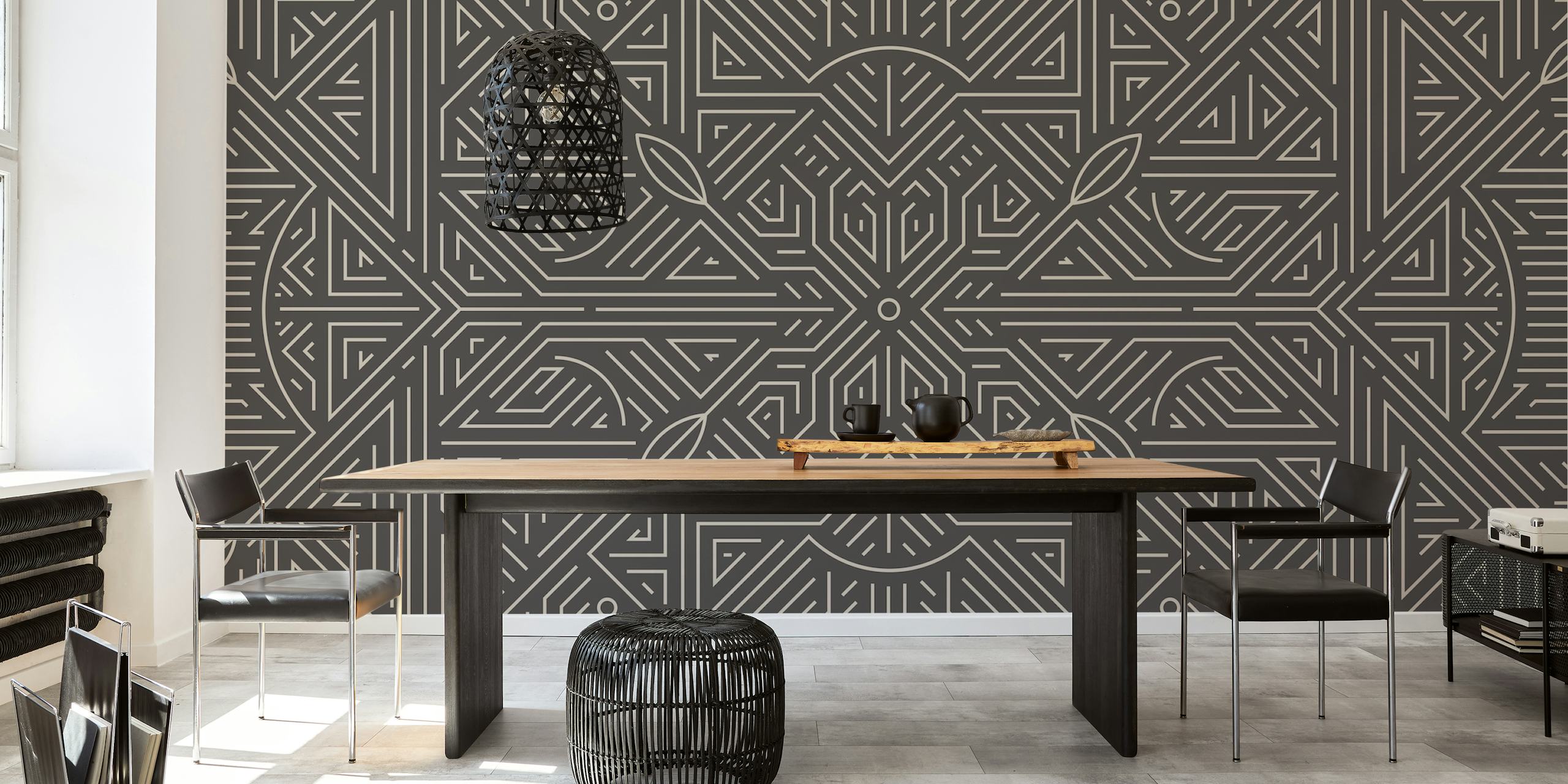 Mayan inspired wallpaper design in a room