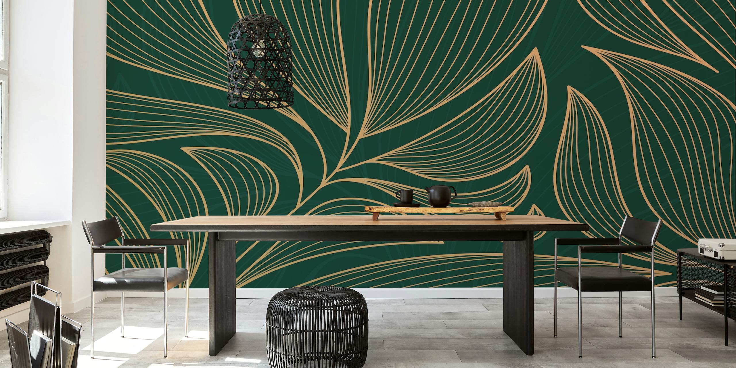 Gold Leaf Green wallpaper in a stylish room