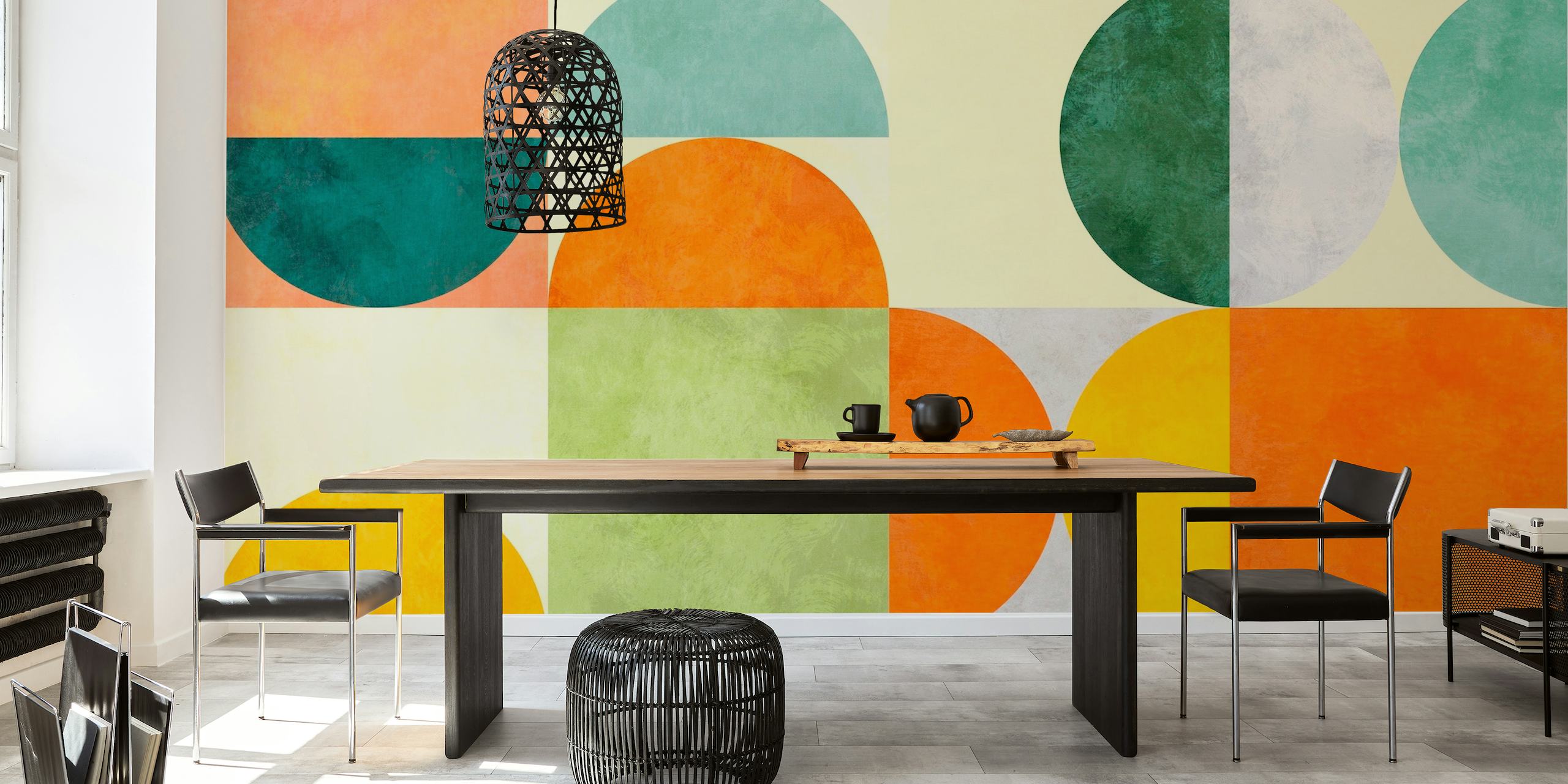 Bauhaus Retro Geometry 2 vægmaleri med minimalistiske former i pastelfarver