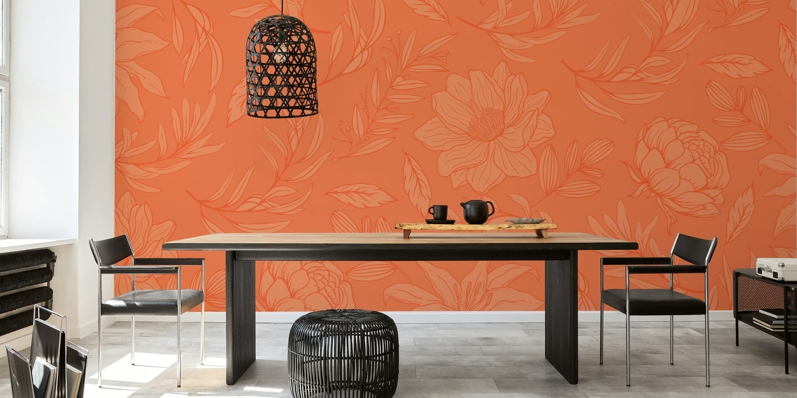 Spring nature orange floral wallpaper design