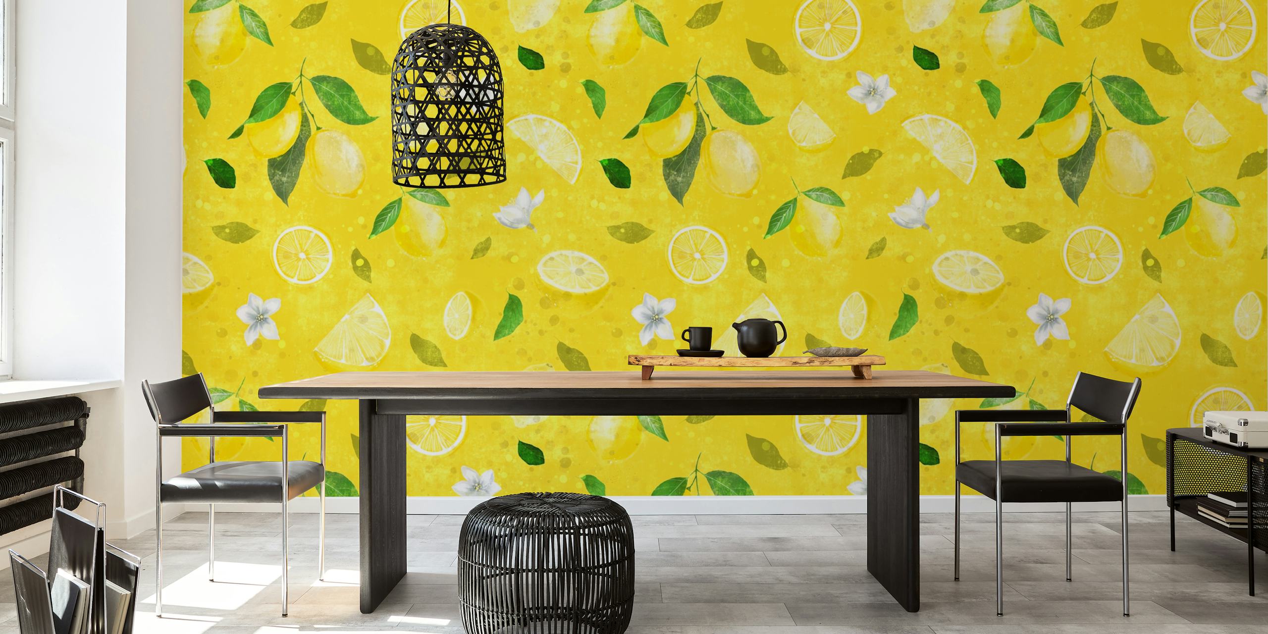 Lemon love on bright yellow seamless pattern en una habitación