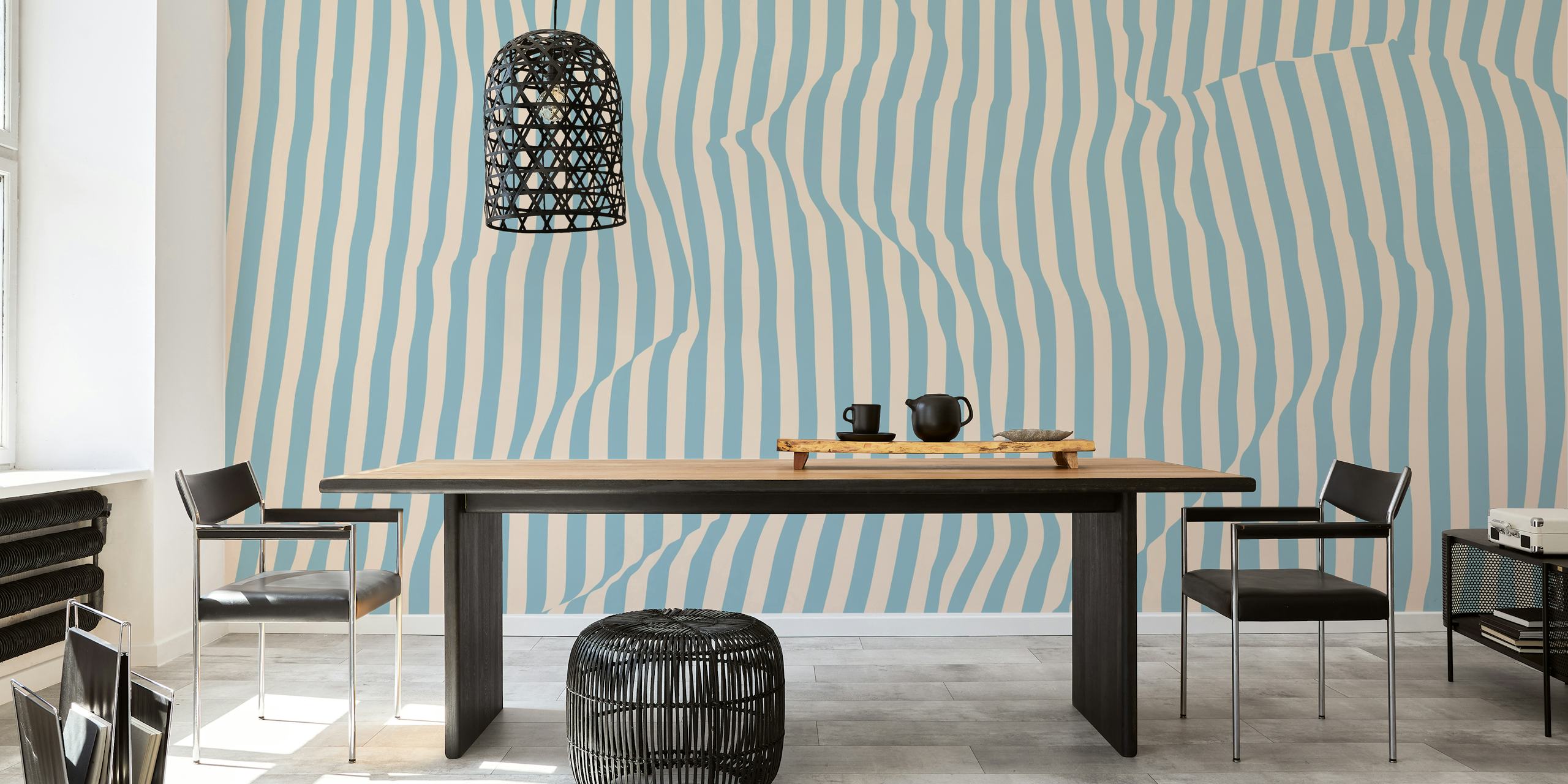 Abstract blue stripes wall mural giving a calming effect