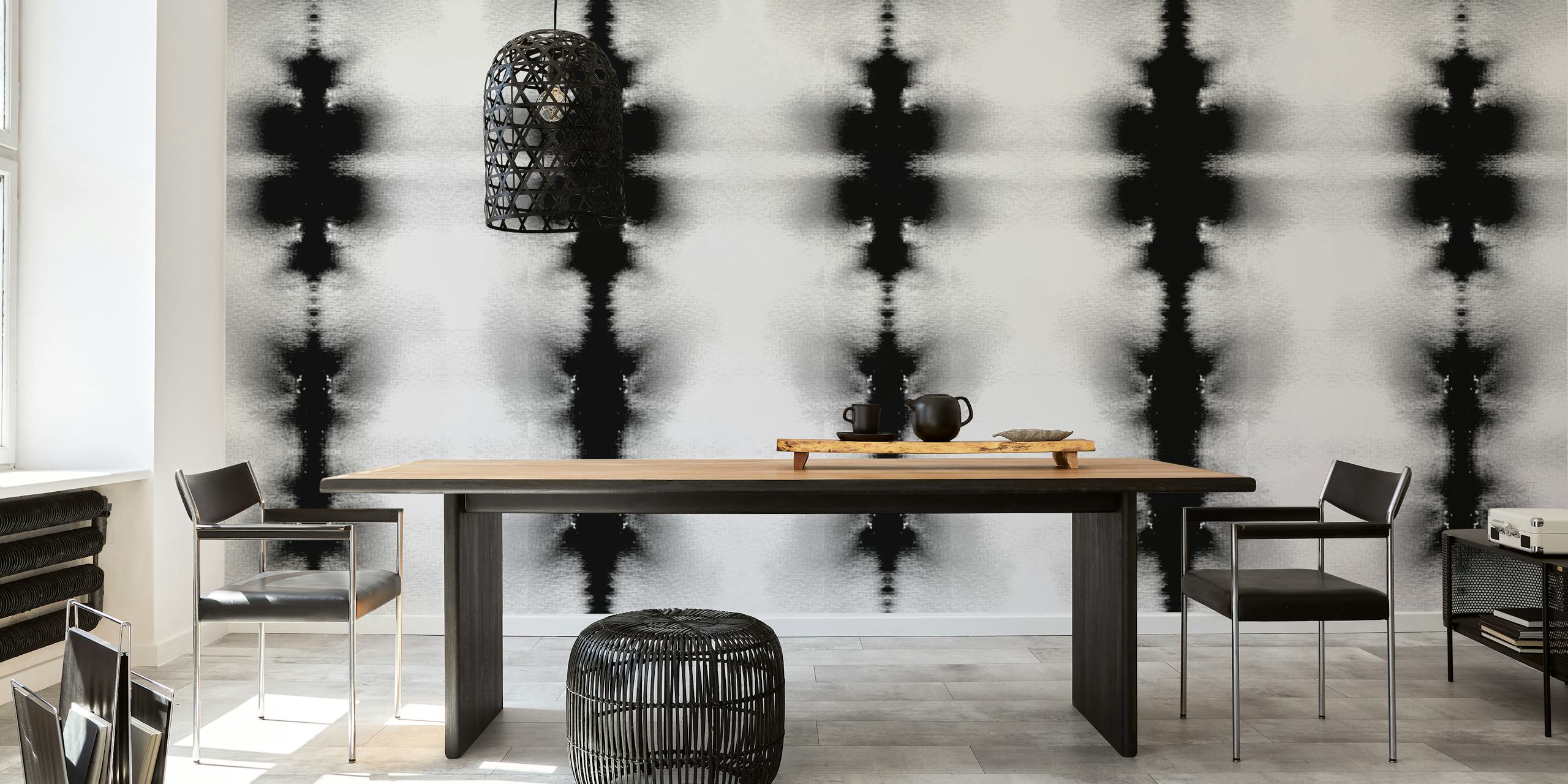 Black White Zen Geometry wallpaper in a room