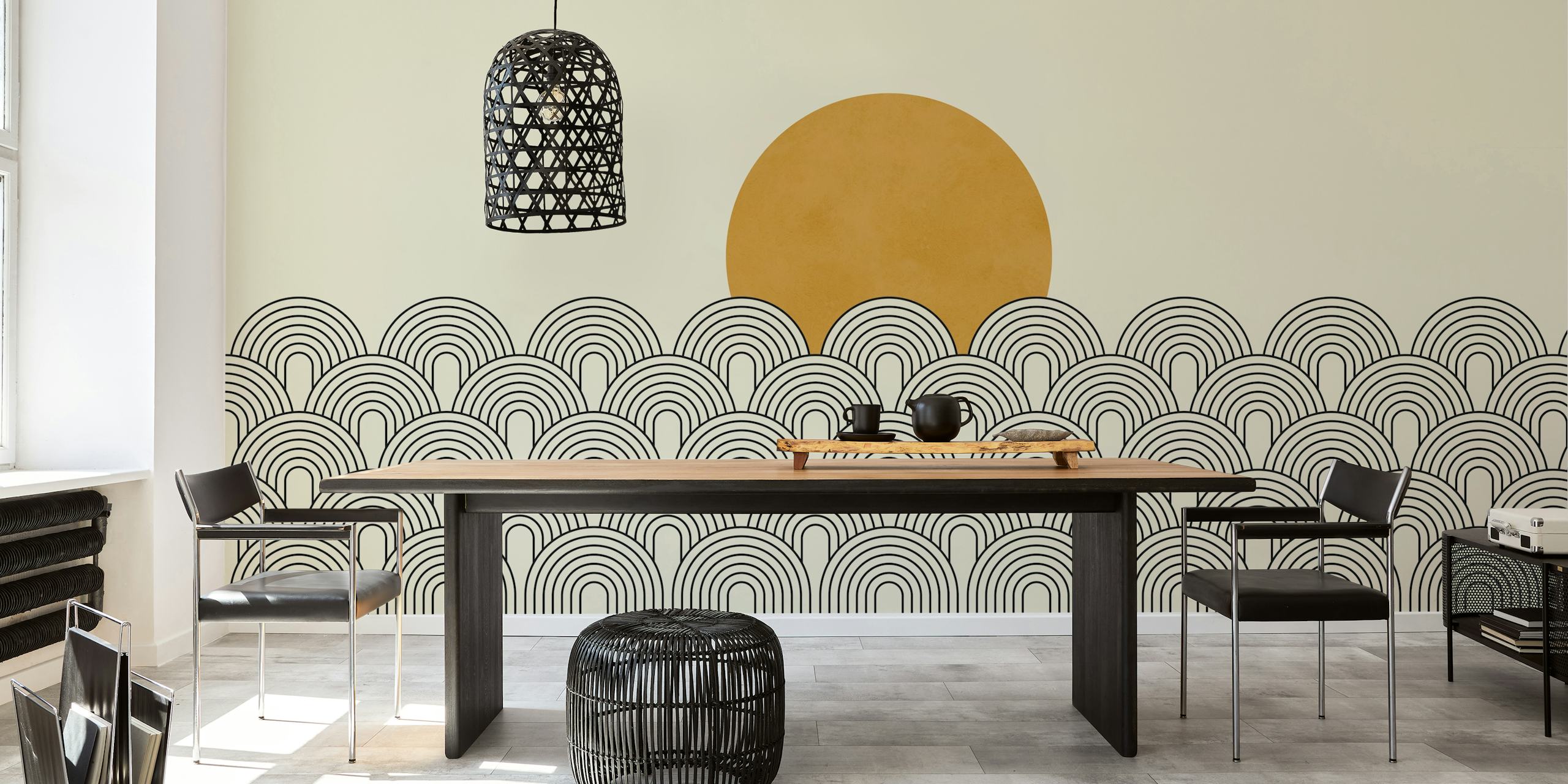 Abstract geometric pattern wallpaper with sunset motif