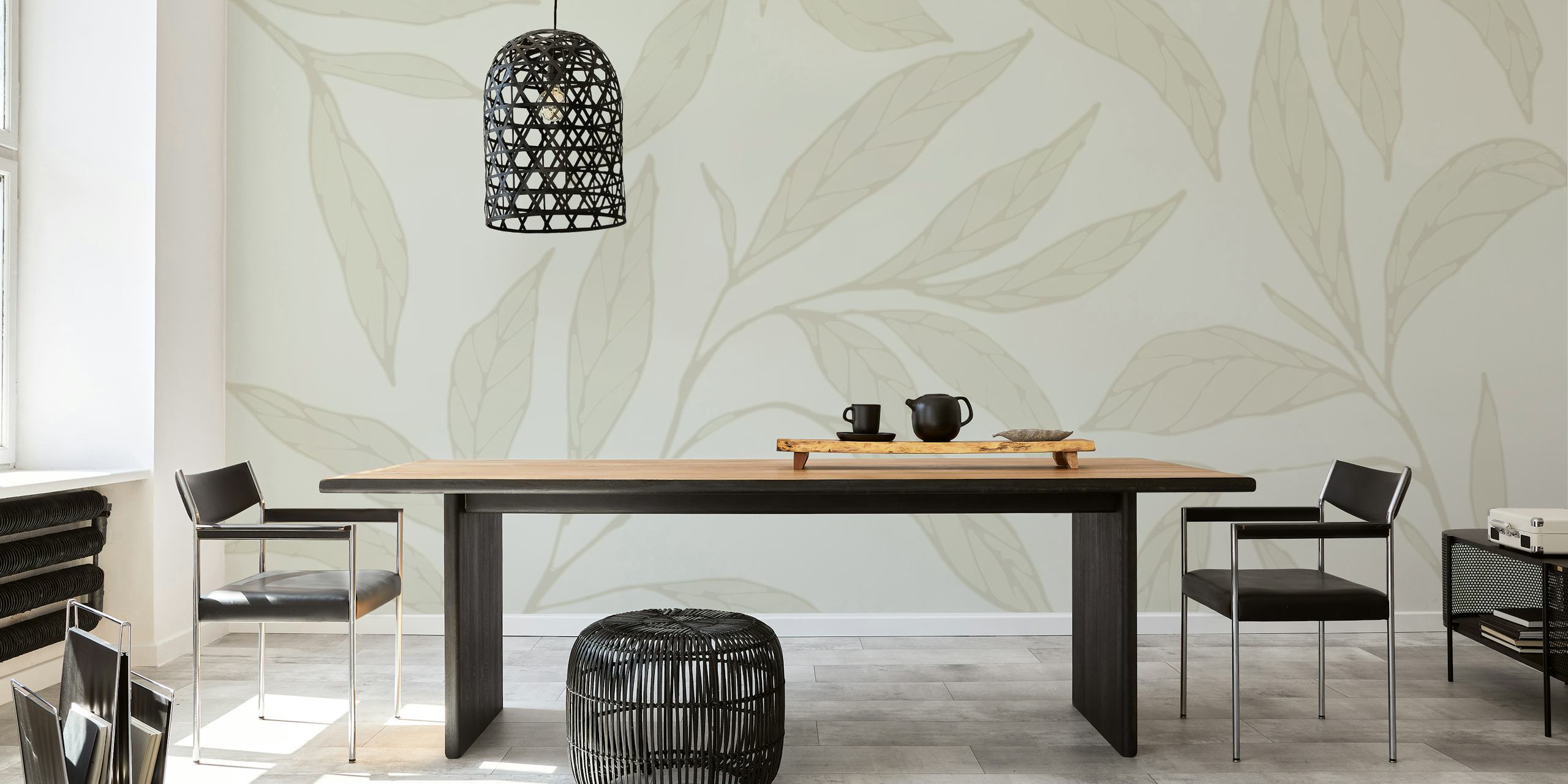Fotomural de pared con estampado de hojas beige