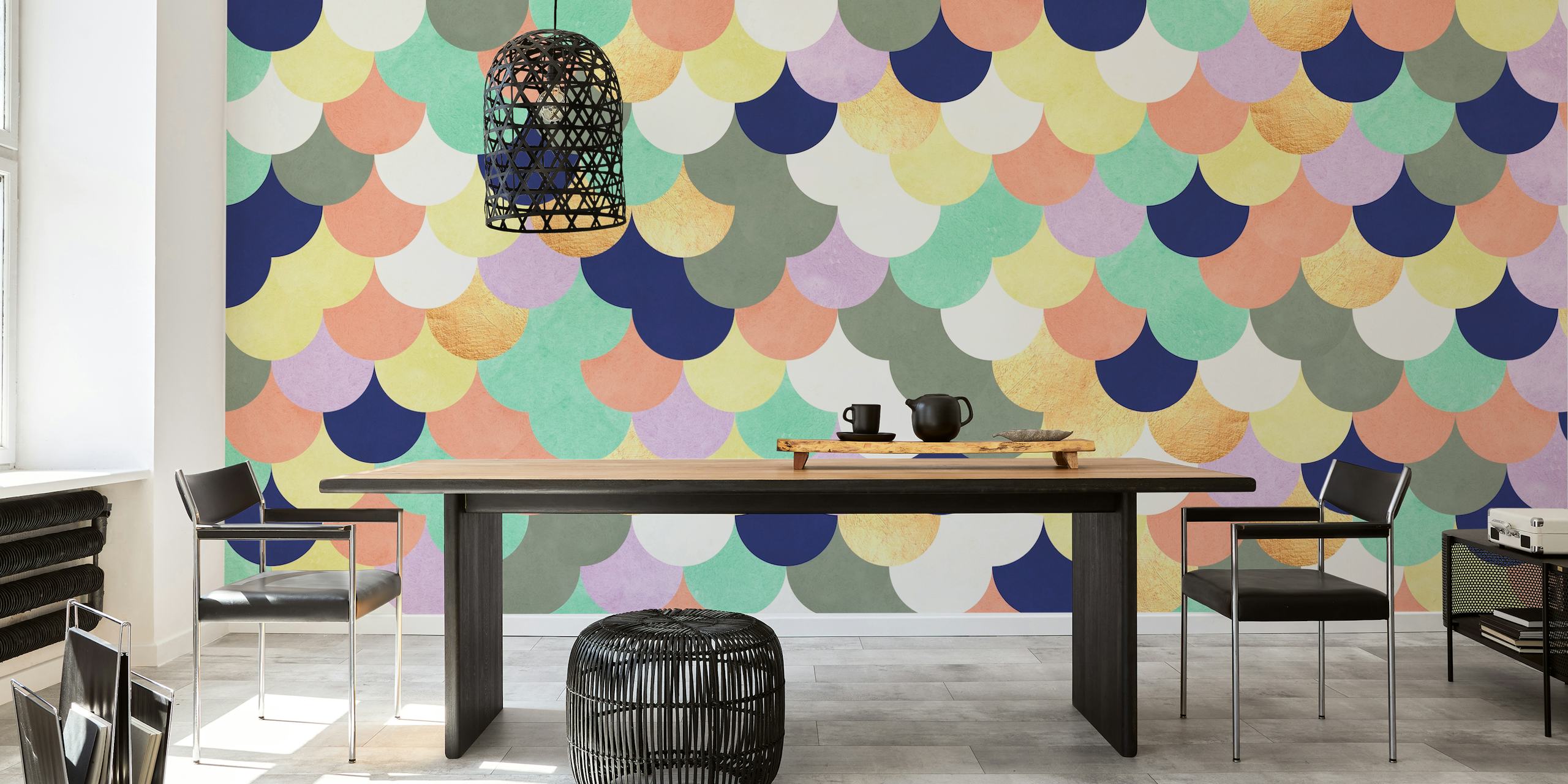 Colorful circles behang in een kamer