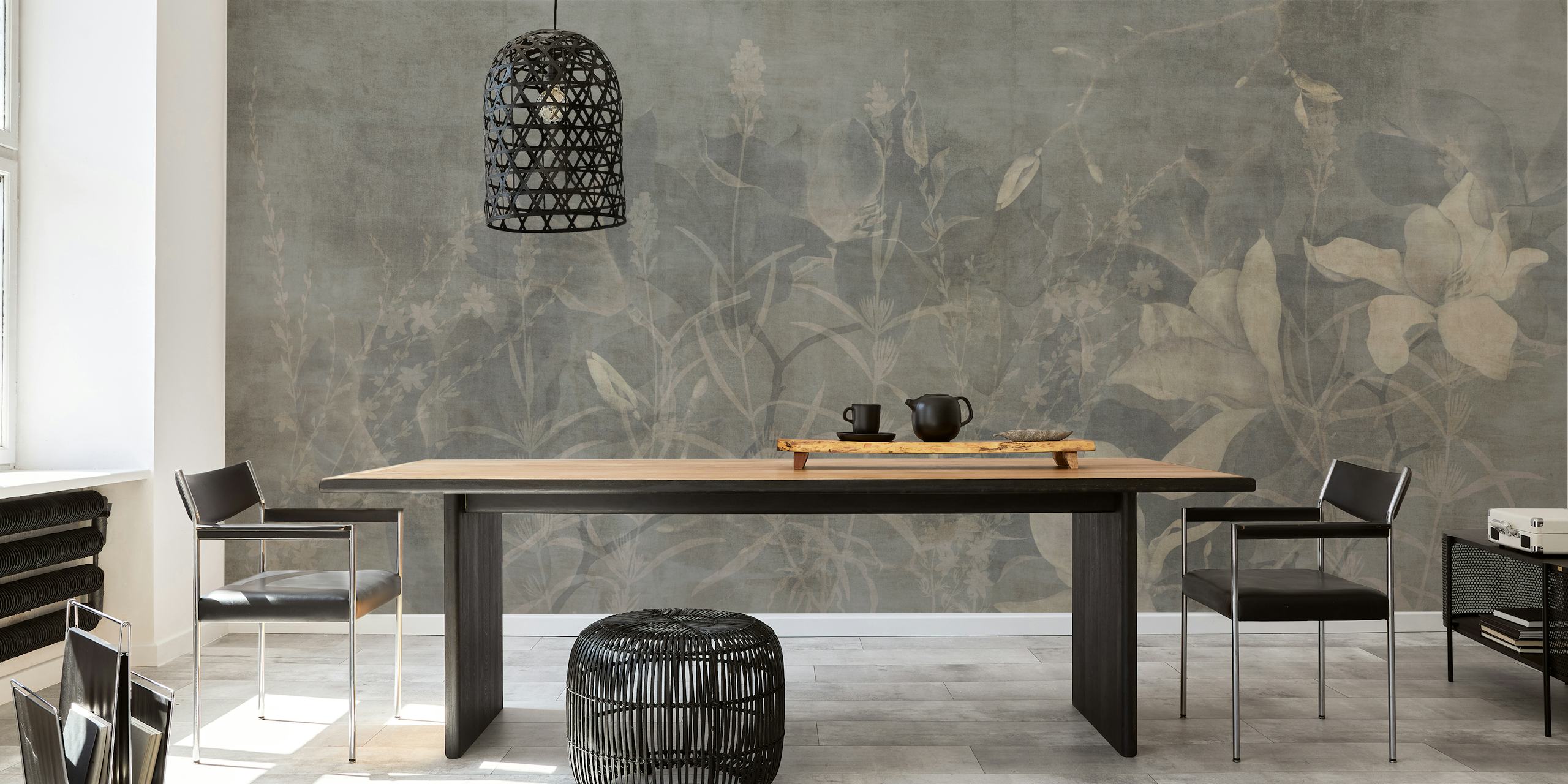 Gray-toned magnolia flower wall mural for interior decor