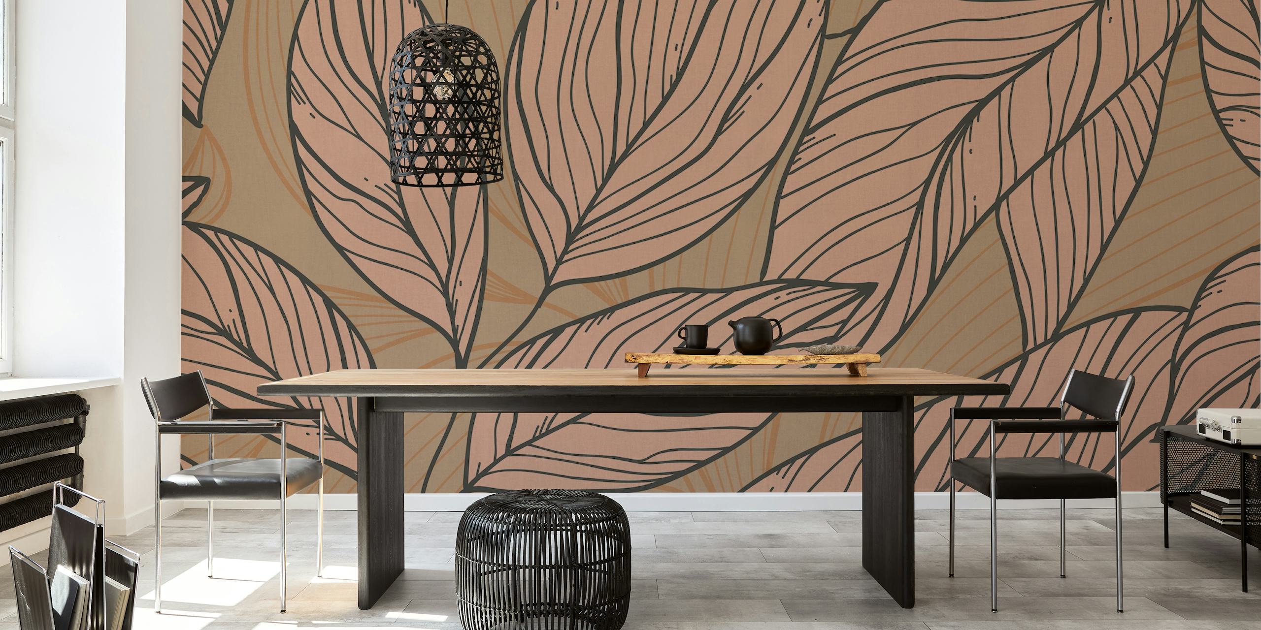 Leaf Line Vintage behang in een kameropstelling