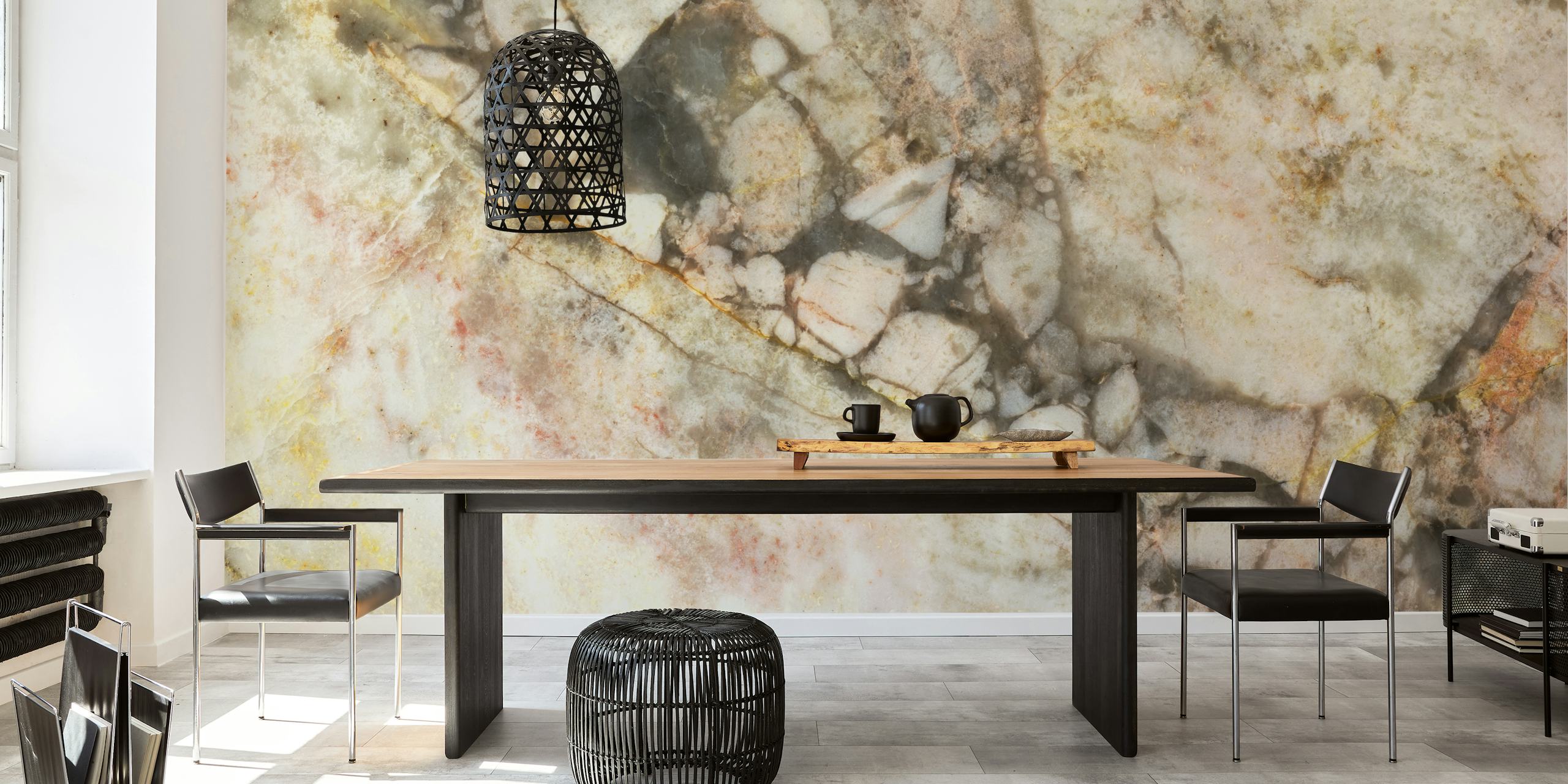 Abstract marble texture with golden and neutral hues wallpaper