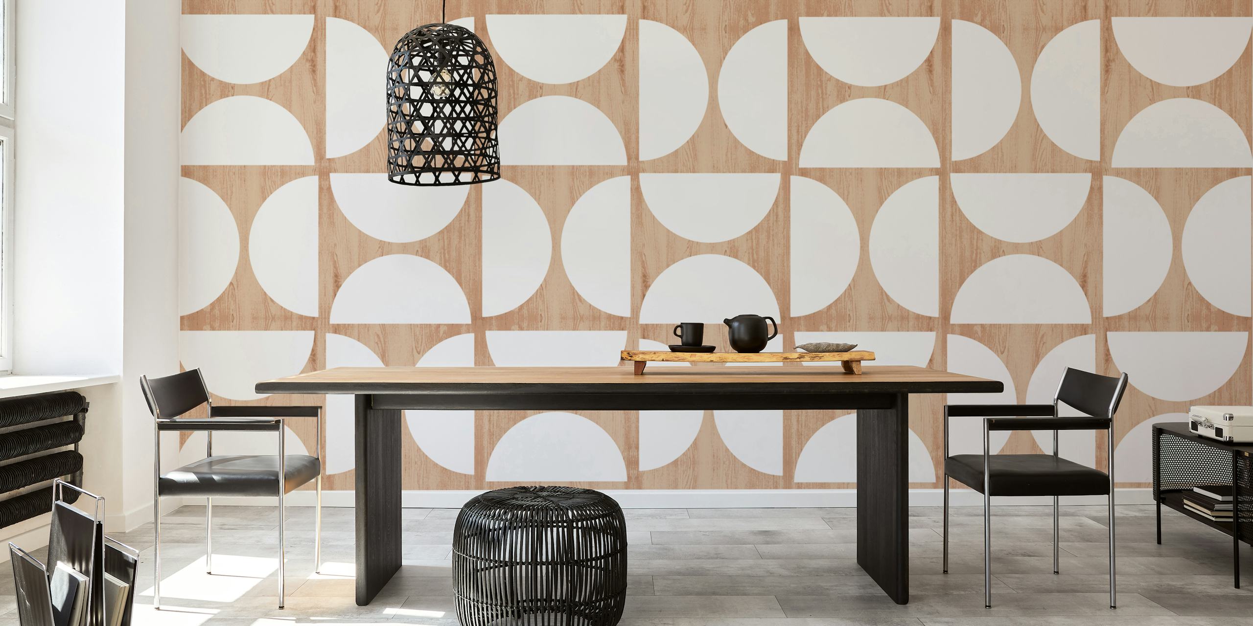 Beige White Bauhaus wallpaper in a room