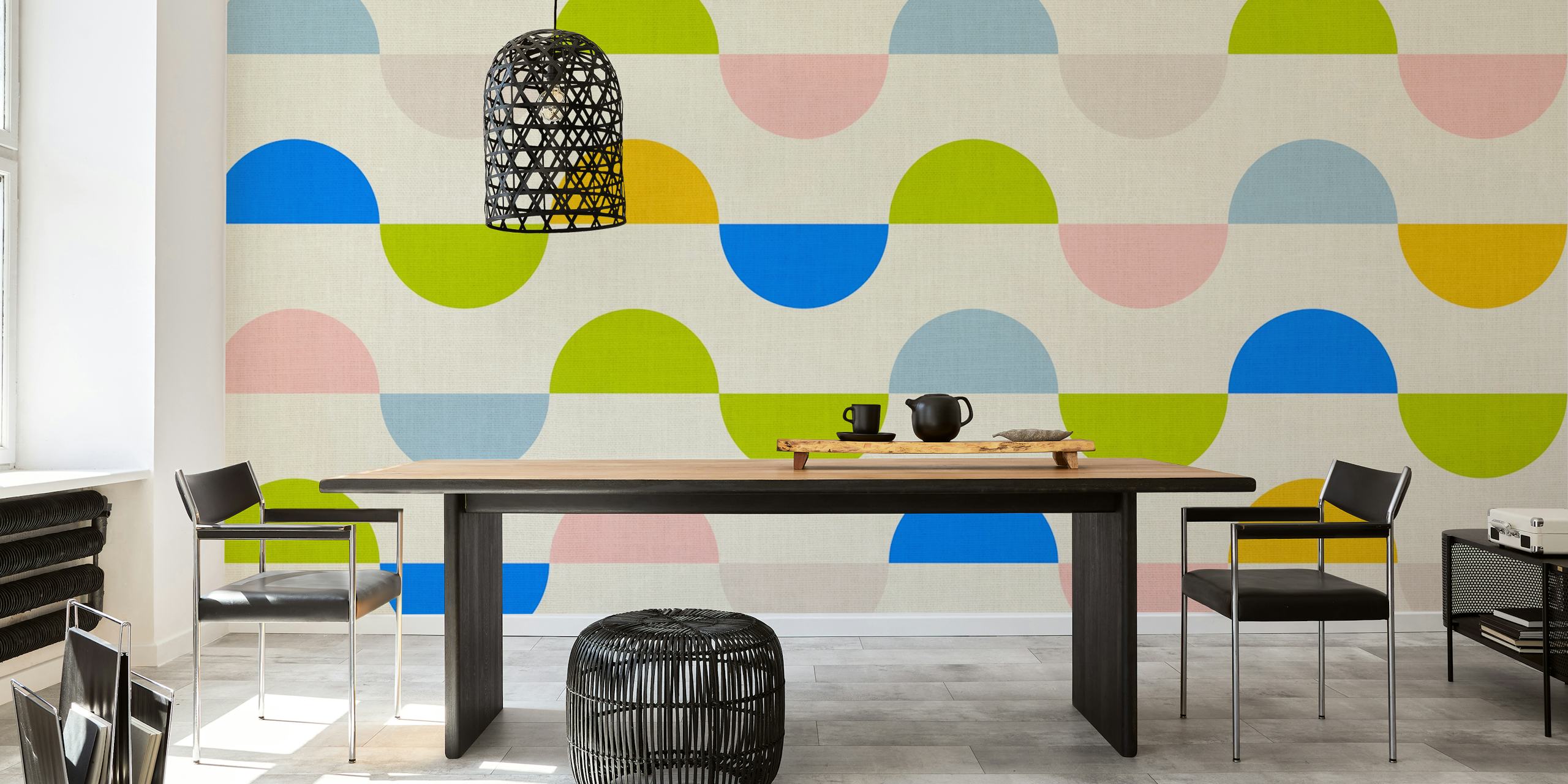 Papier peint coloré semicircles dans une pièce