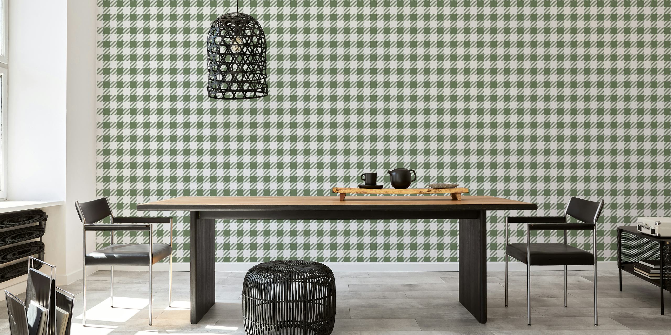 Green and white checkered pattern wallpaper