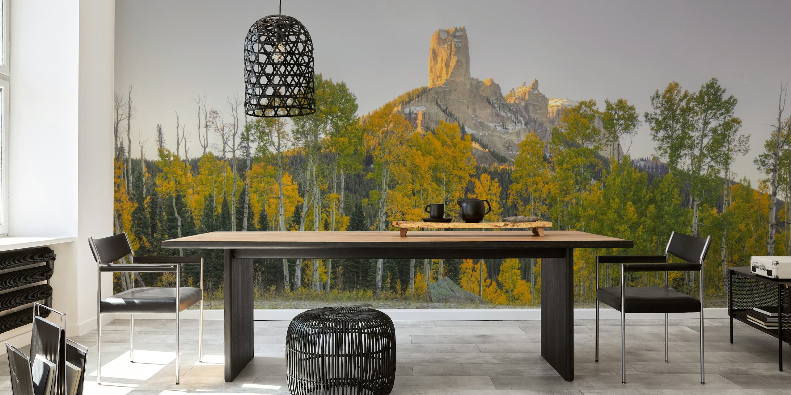 Sunrise over Chimney Rock wallpaper in a room