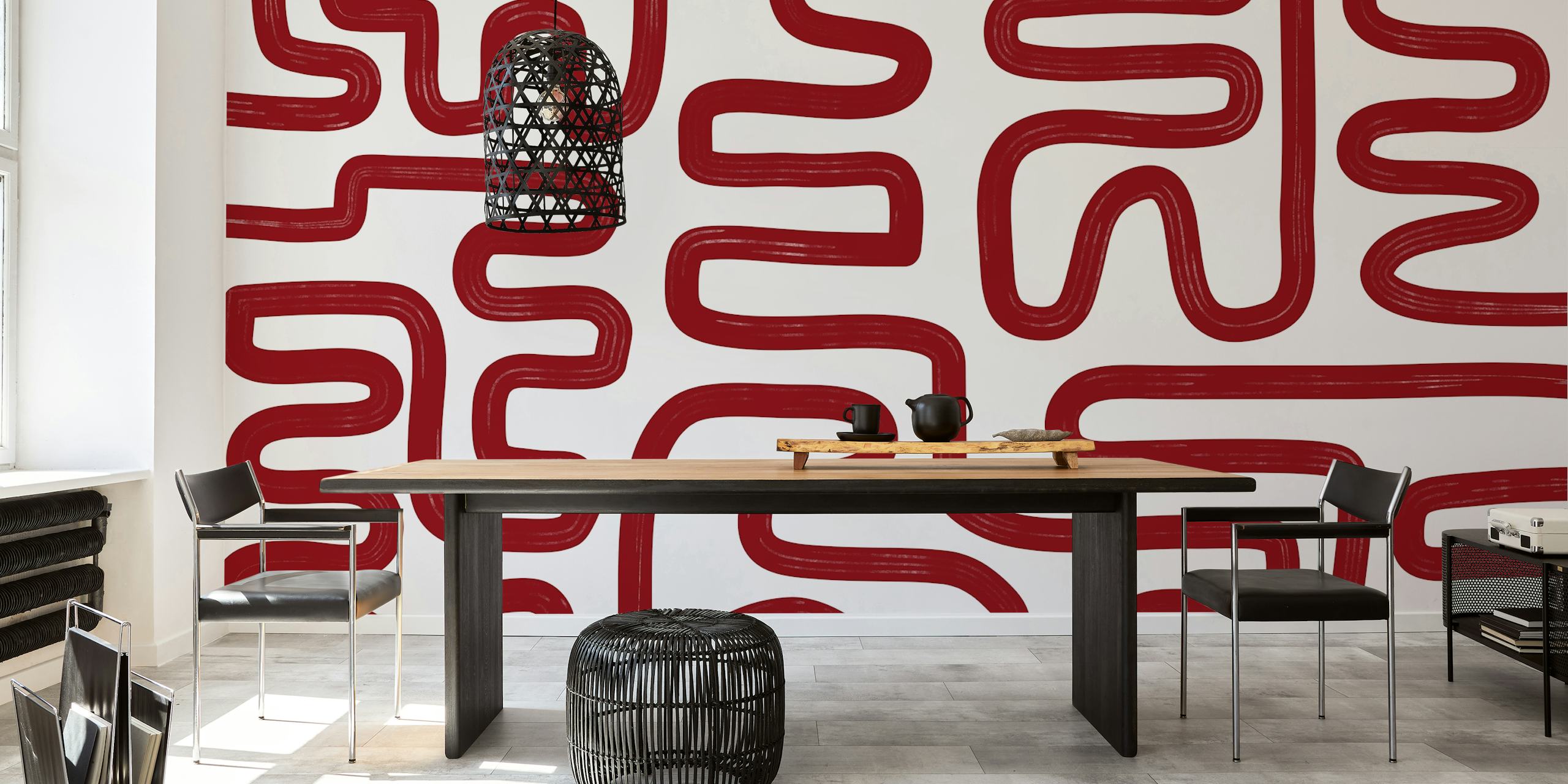 Abstract Line Red wallpaper in a room
