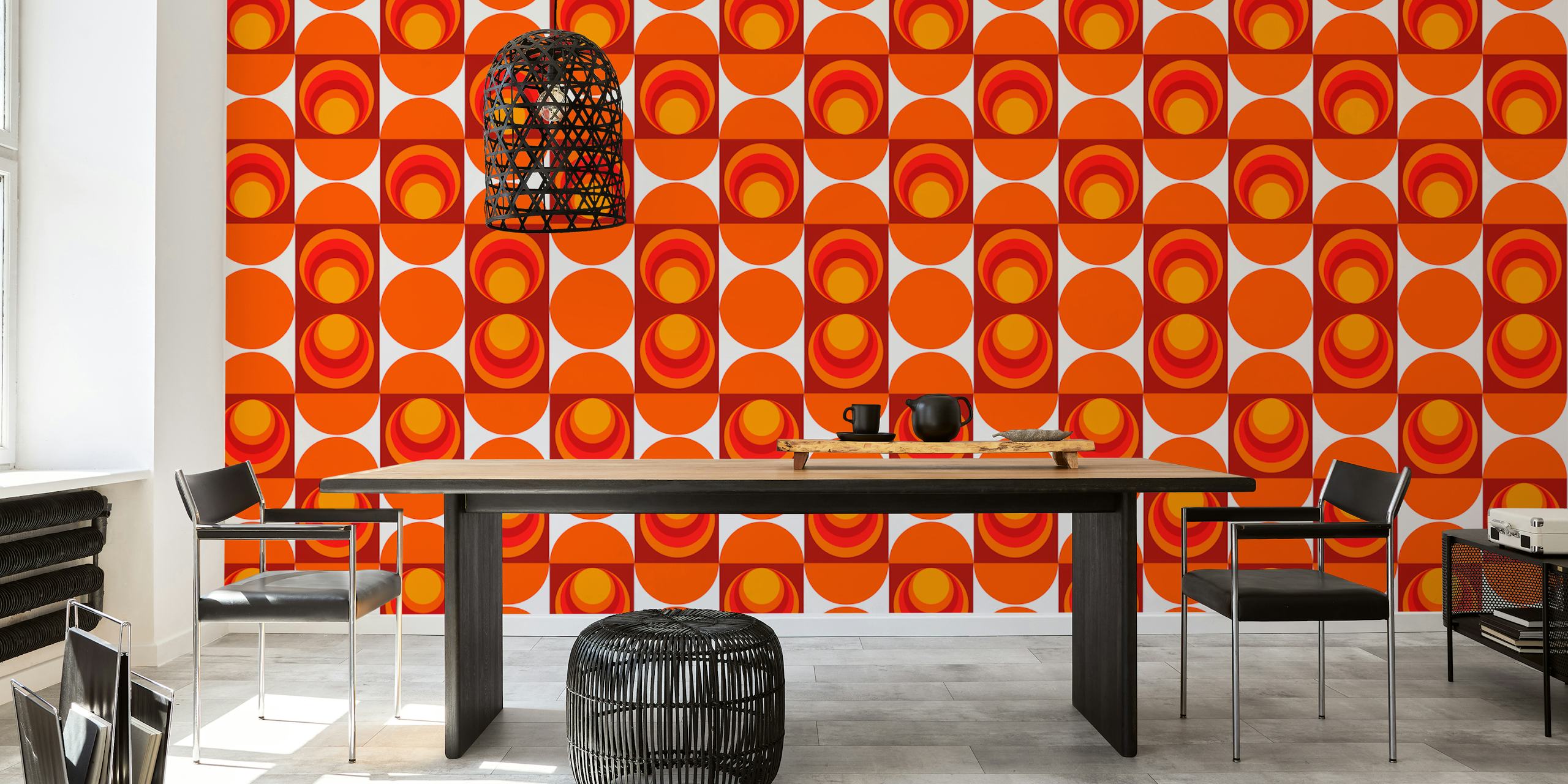 Retro sunset circles wallpaper in orange and yellow tones