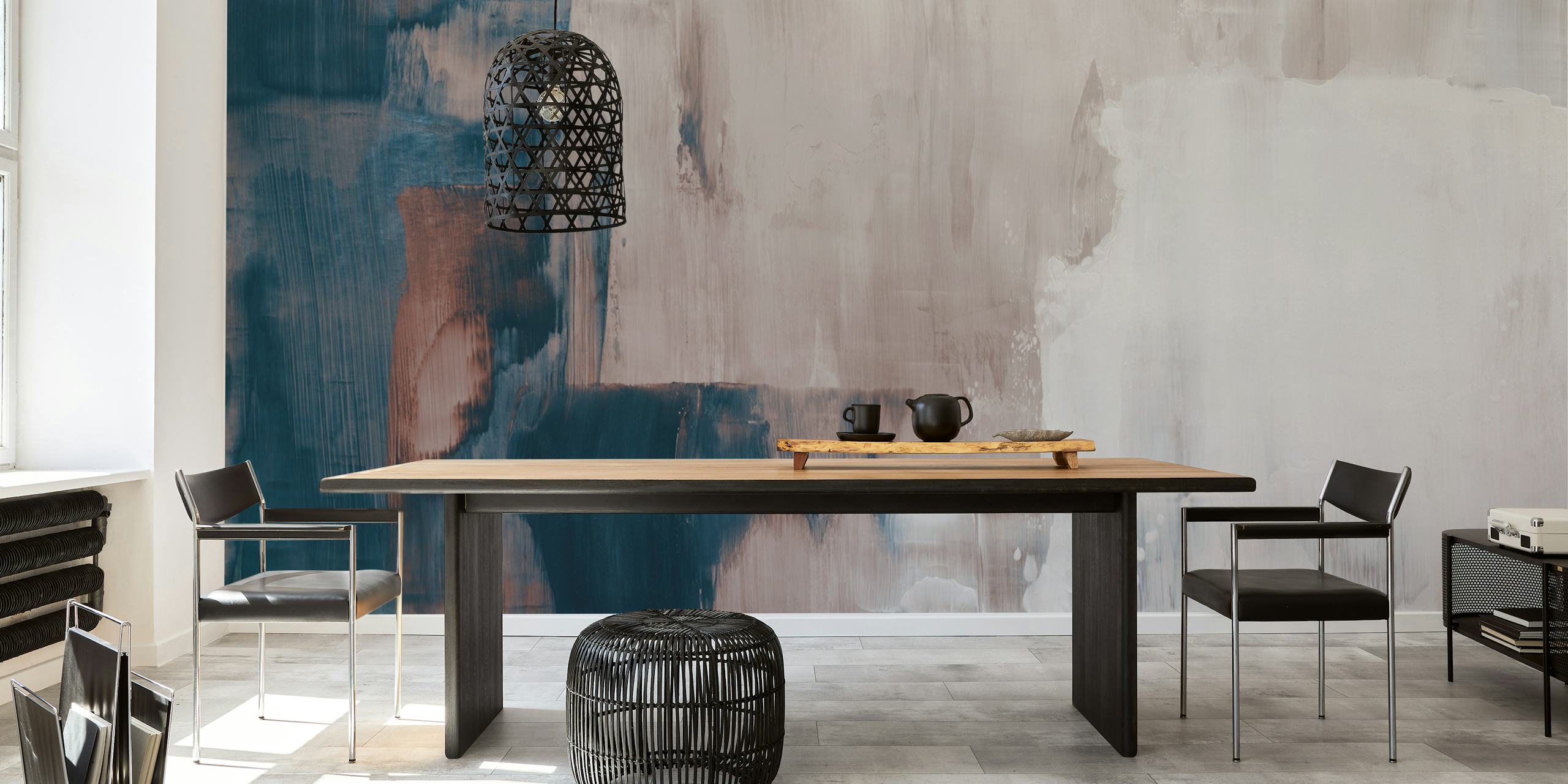 Abstract brushstroke wallpaper in beige, blue and white tones