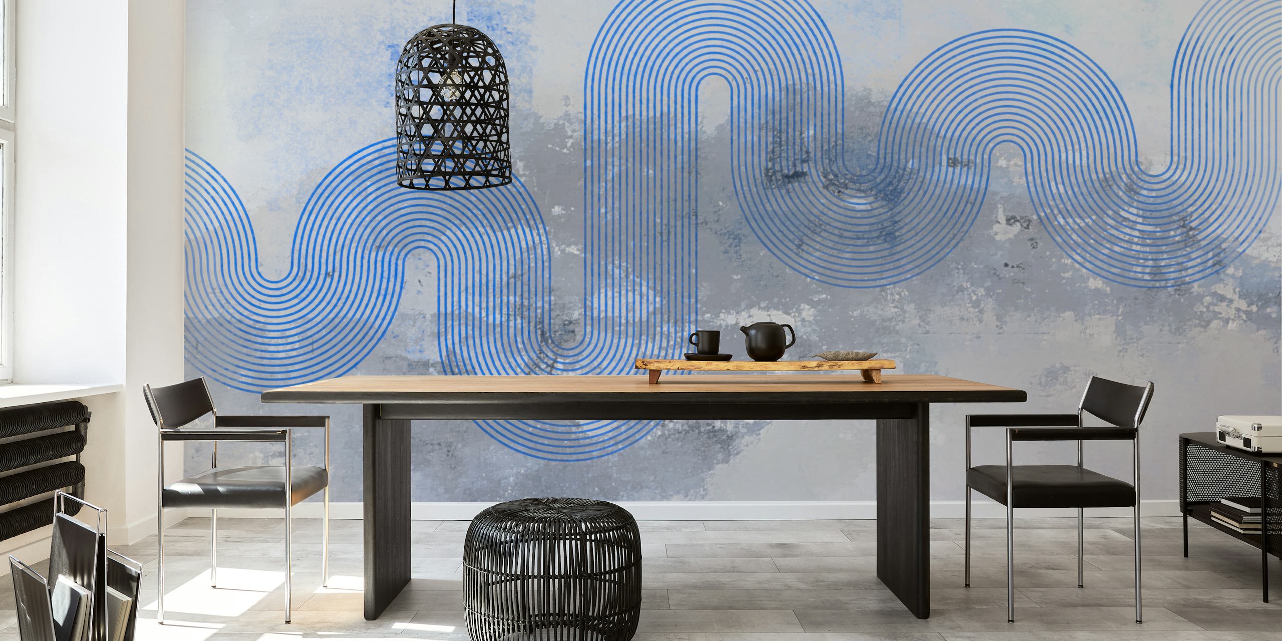 Papel pintado Blue Waves Abstract en una habitación