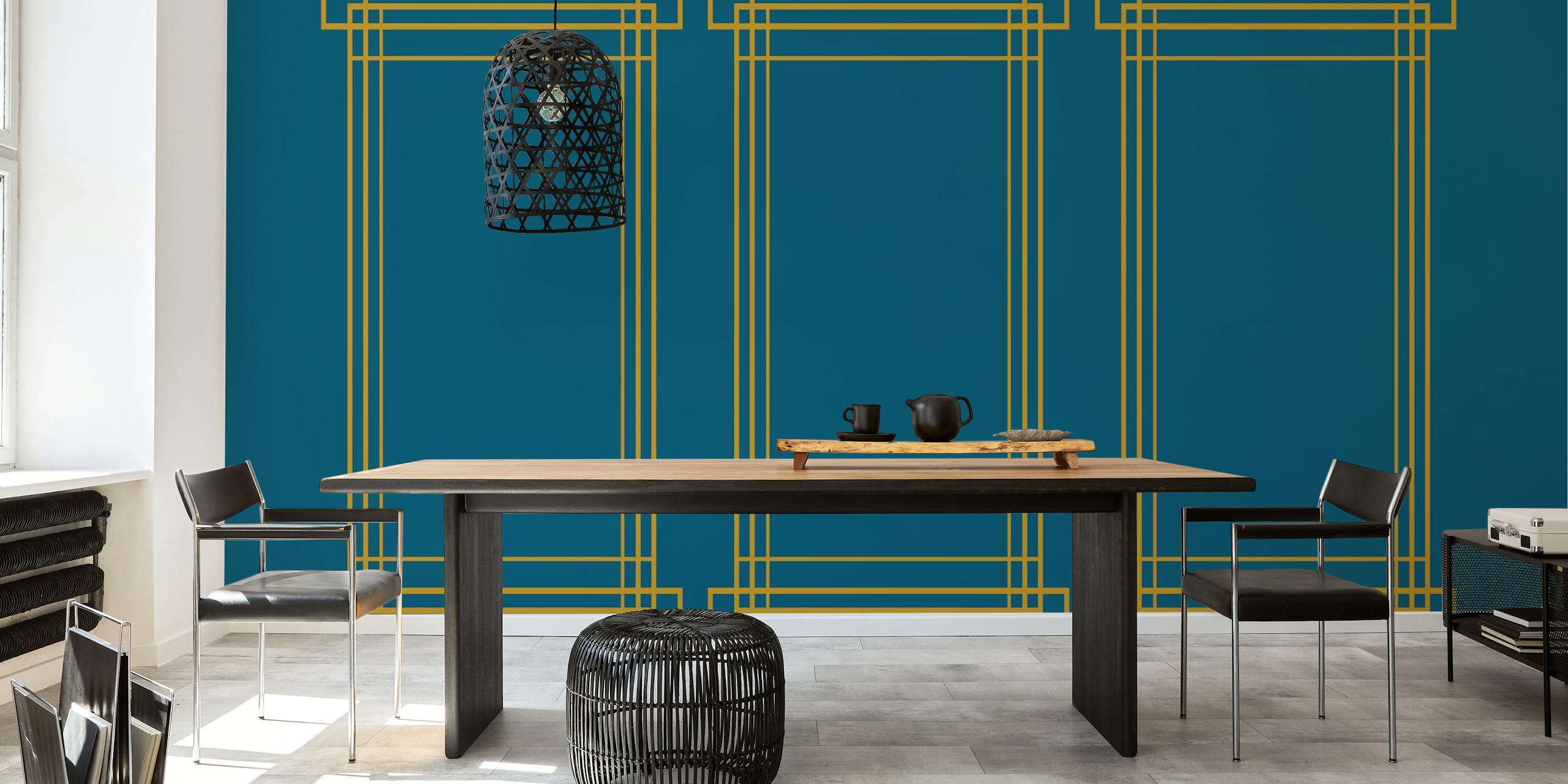 Golden Deco Lines behang in een kamer