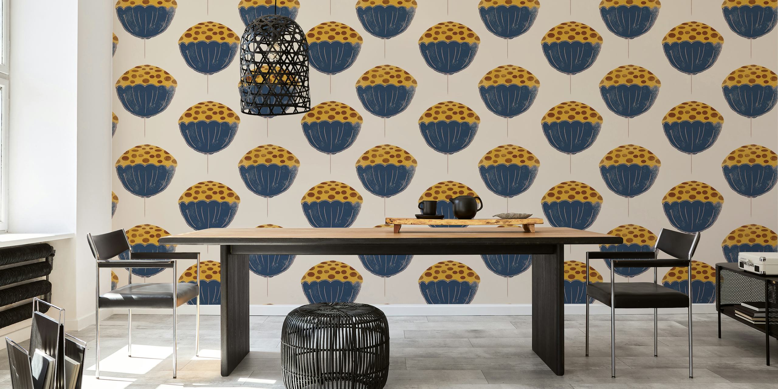 Mid Century Flower Vintage wallpaper in interior