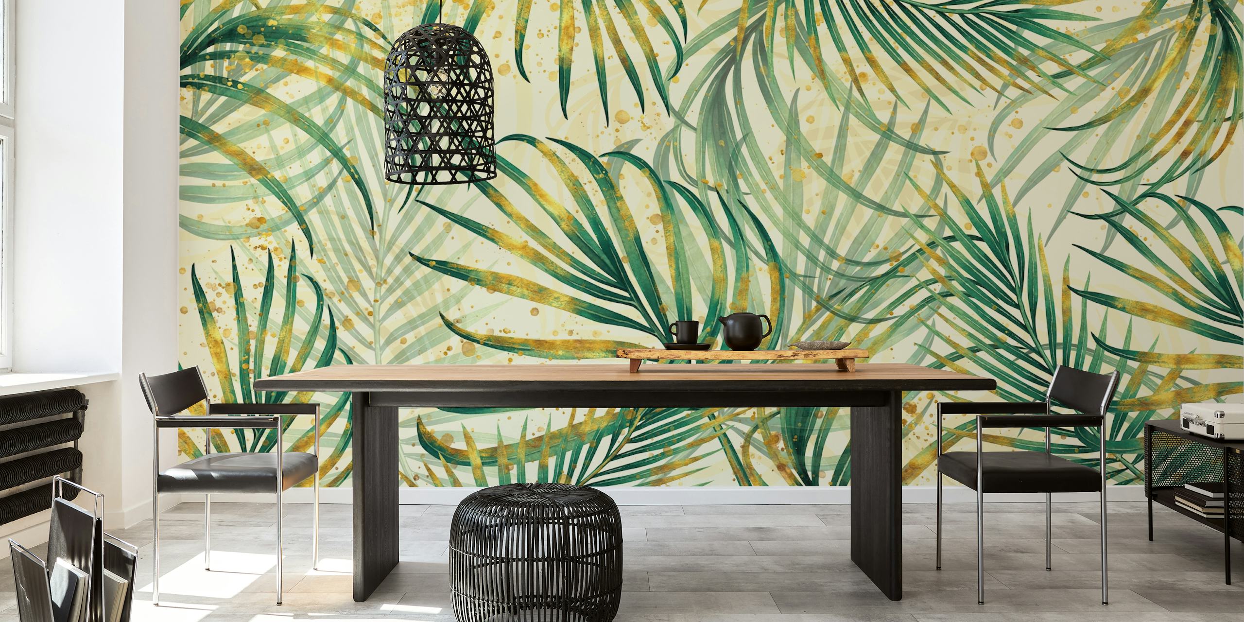 Ταπετσαρία Tropicana crem σε ένα στυλάτο δωμάτιο