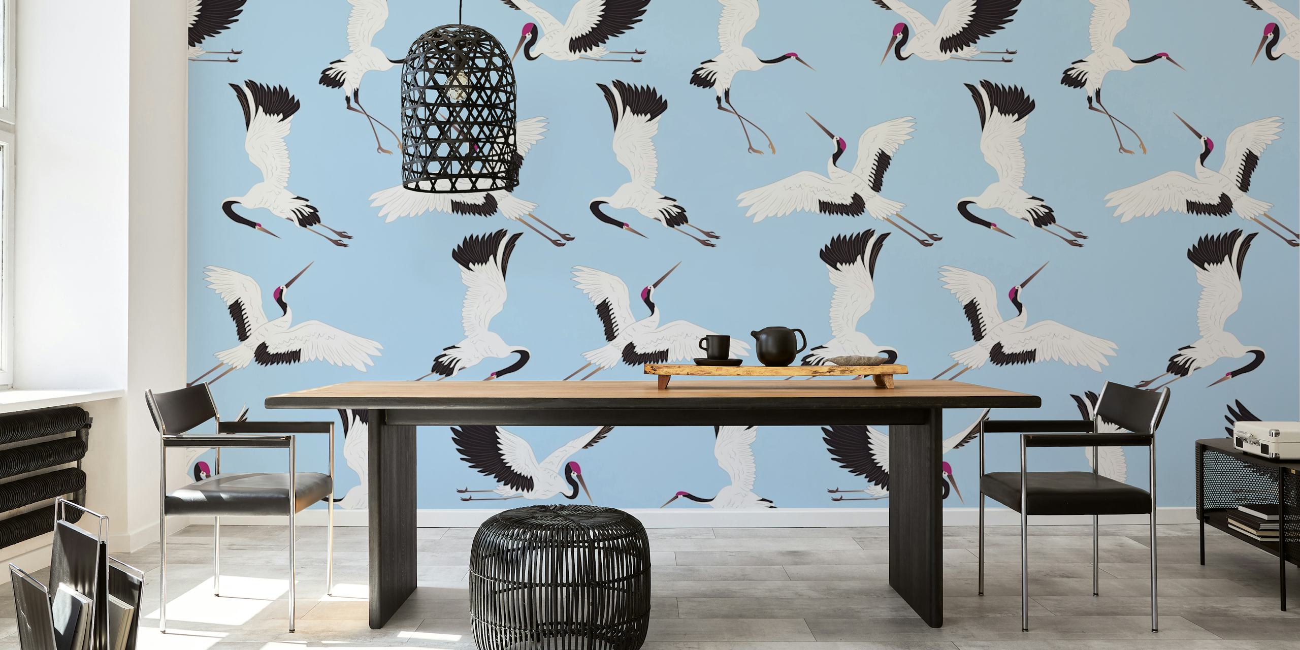 Papel de parede Blue Birds Sky em um quarto