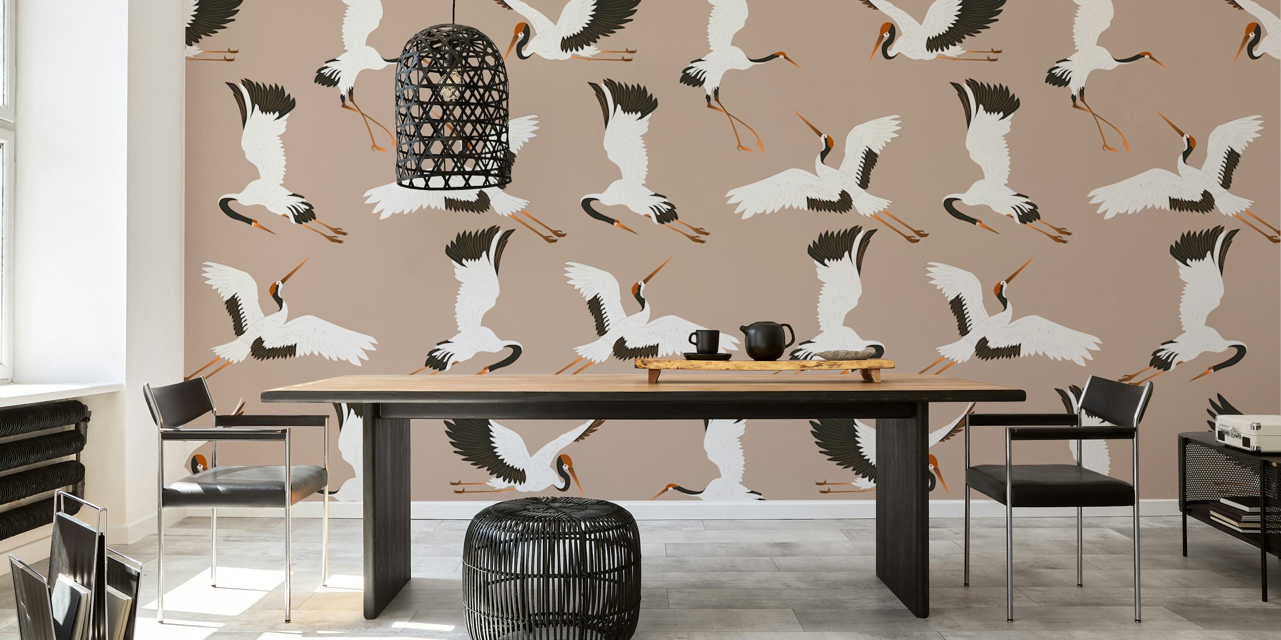 Papier peint Neutral Bird dans un cadre de pièce élégant