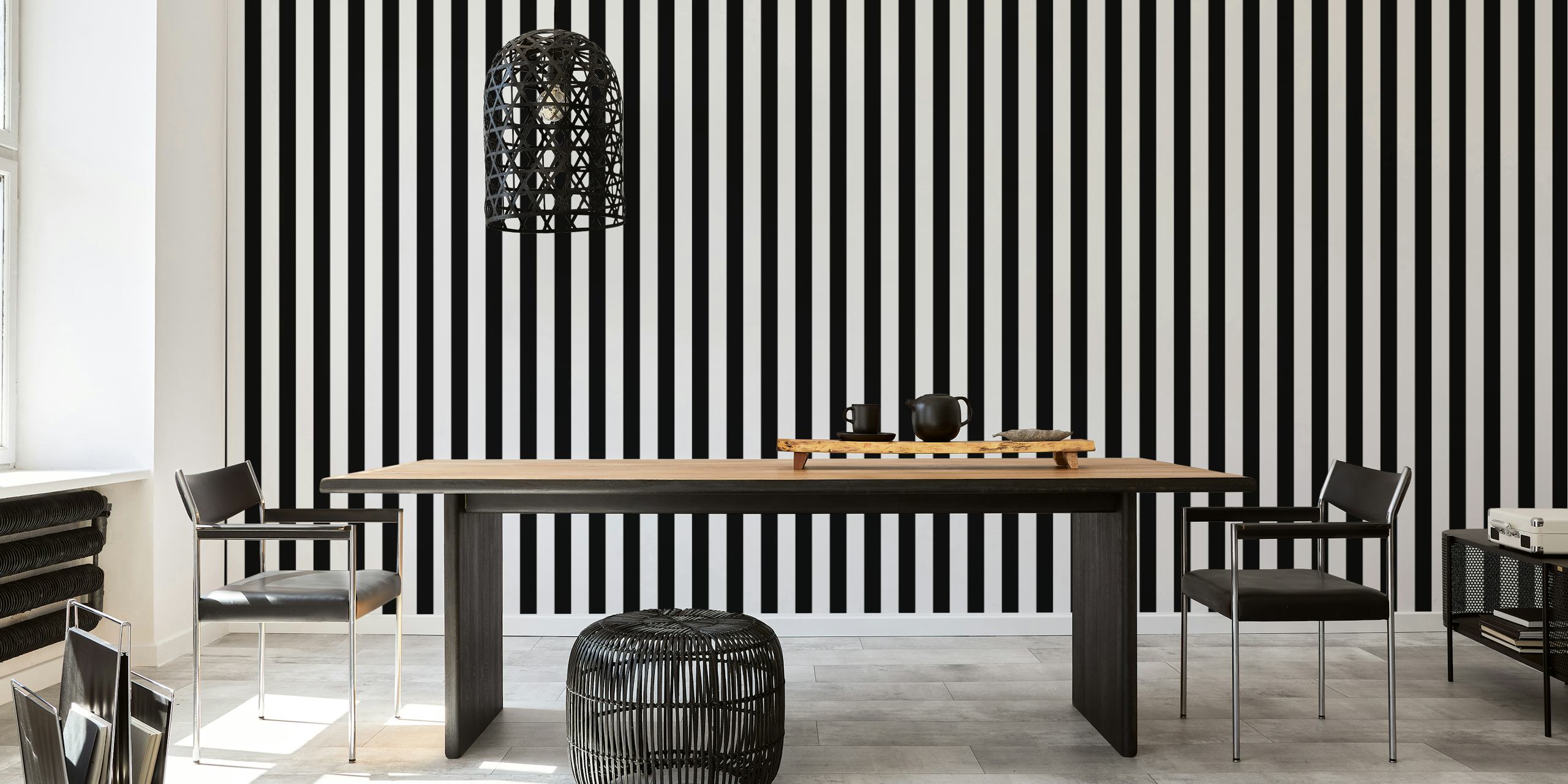 Scandinavian black striped wallpaper in a room