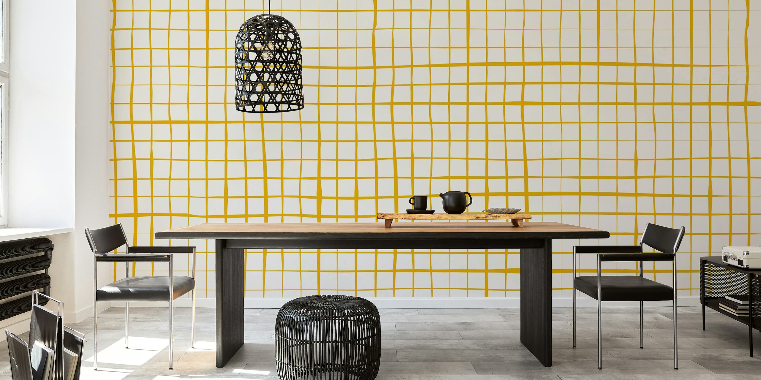 Stripes Grid Yellow tapeta v místnosti