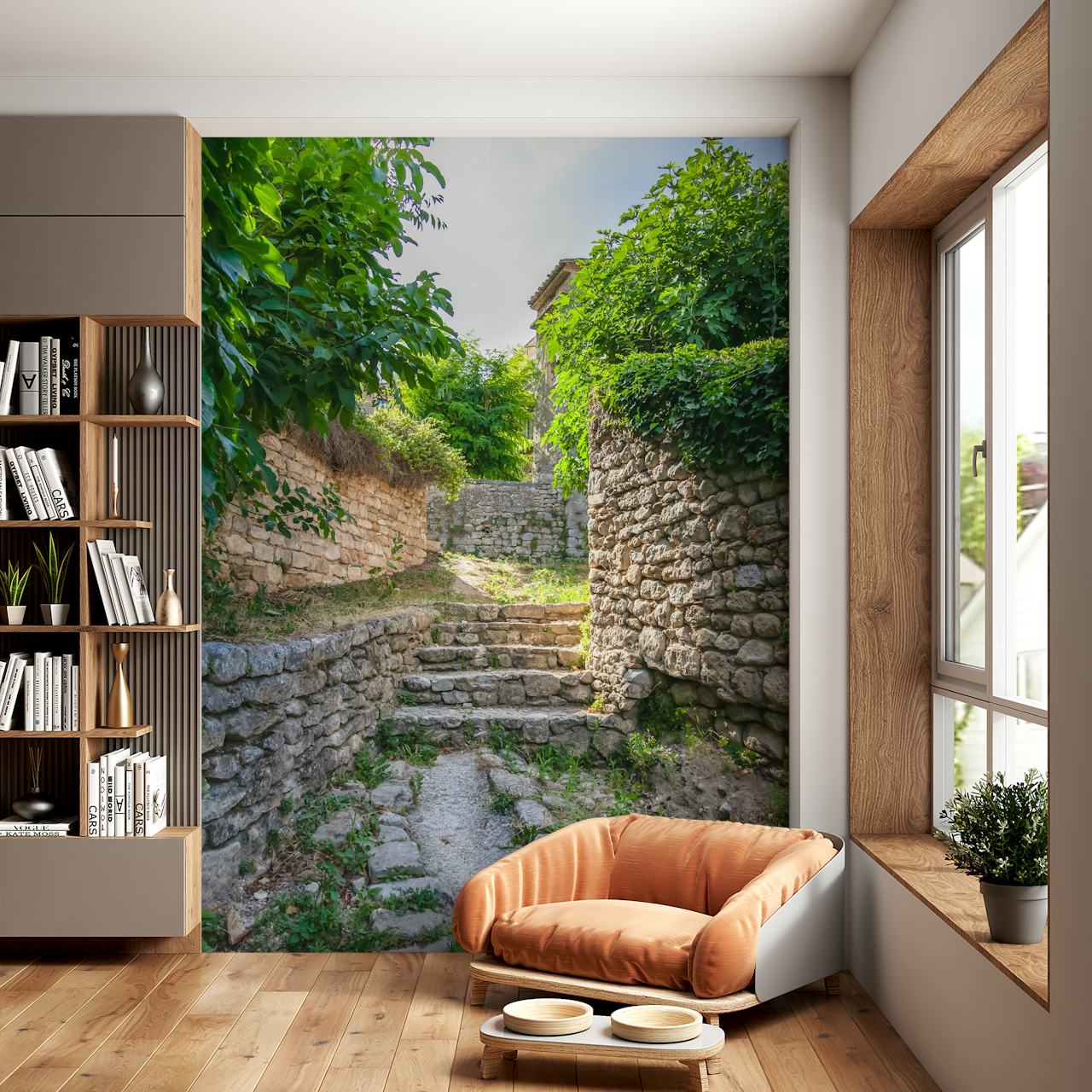 Historic village wallpaper in a bright setting
