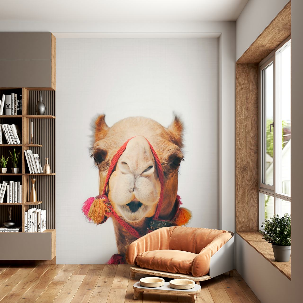 Camel wallpaper in a stylish room