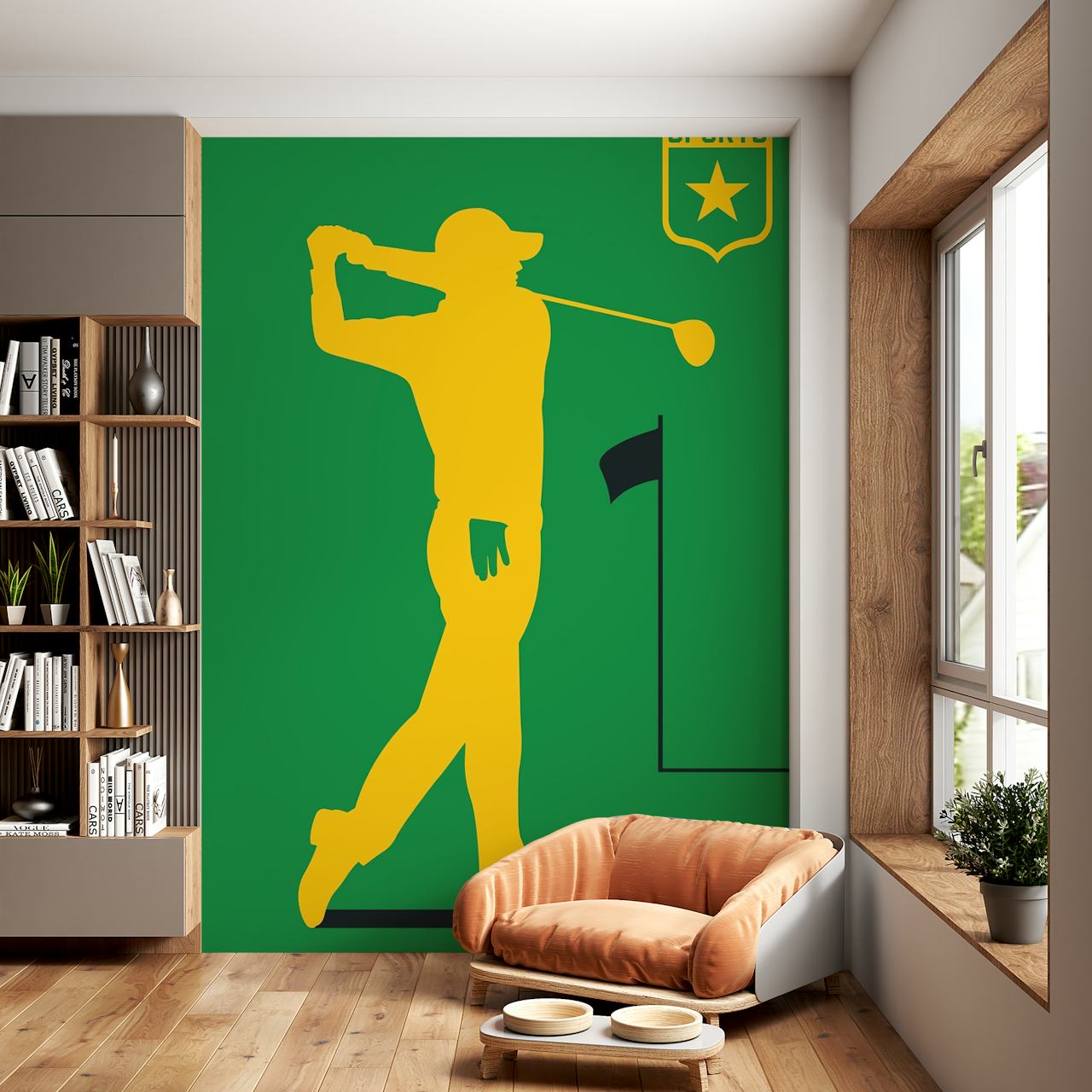 Golfer Green wallpaper in a modern room