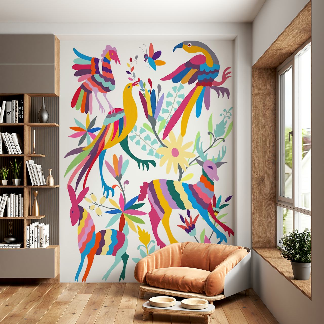 Vibrant Otomi Art papier peint dans une pièce