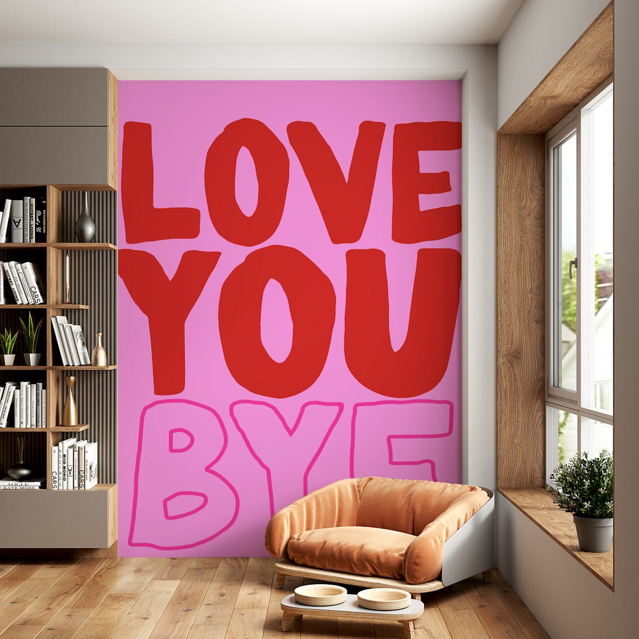 Love You Bye Pink tapet i ett rum