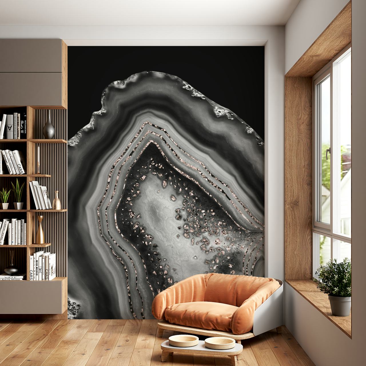 Agate Rose Gold Glitter wallpaper in a room