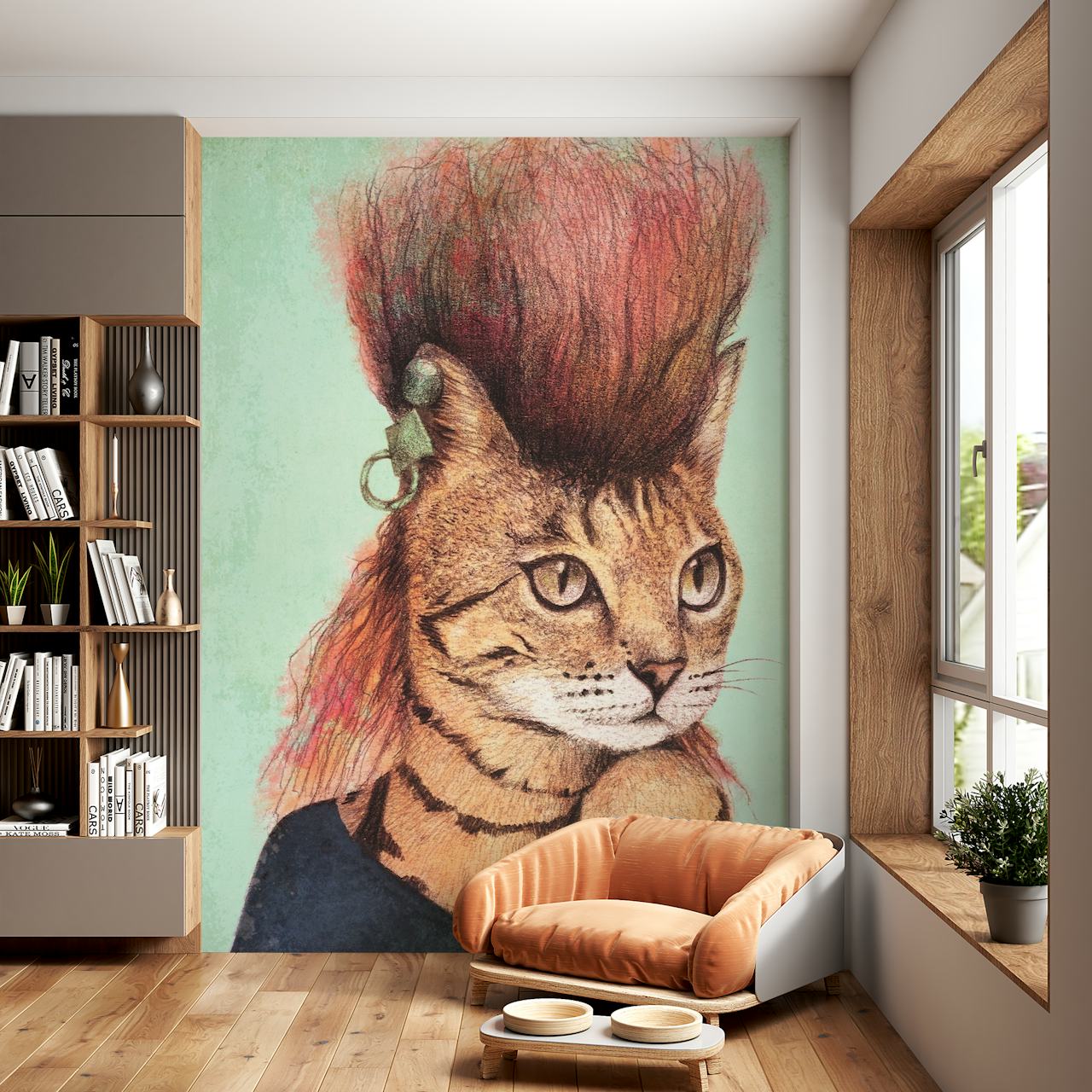 Carta da parati illustrata di Caty II con acconciatura punk
