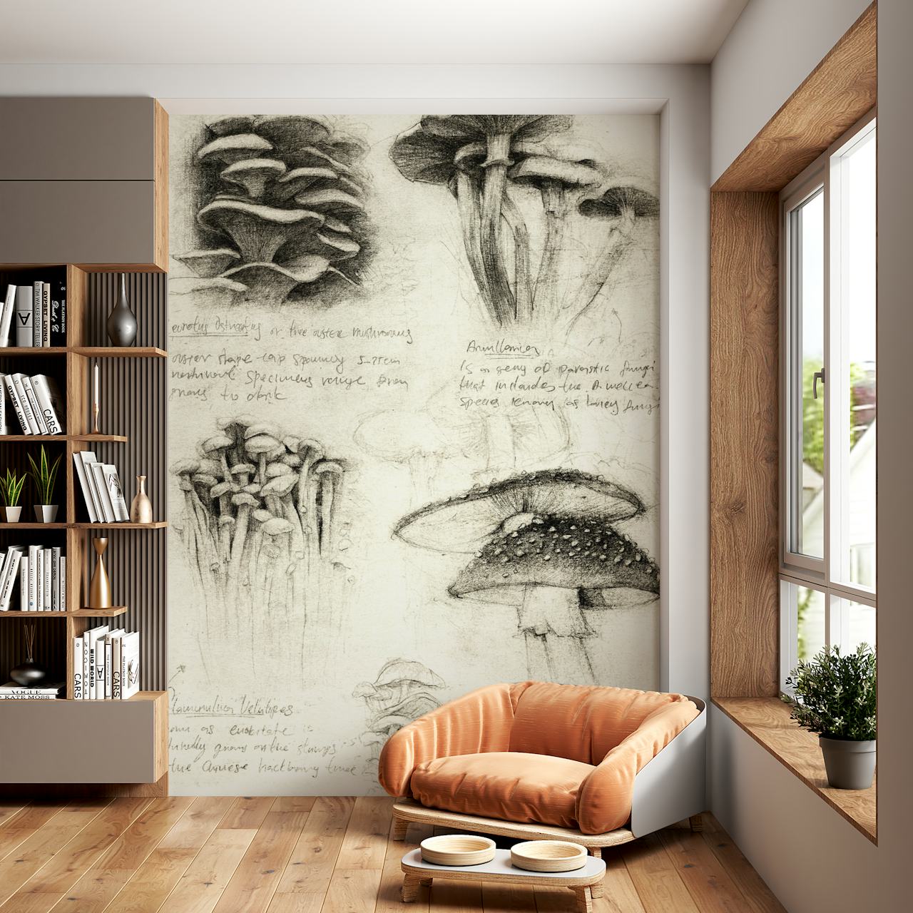 Schizzo vintage di varie illustrazioni di funghi per il murale