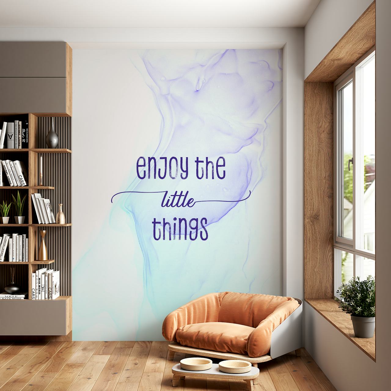 Papier peint mural avec citation inspirante avec « Enjoy Little Things » sur fond aquarelle