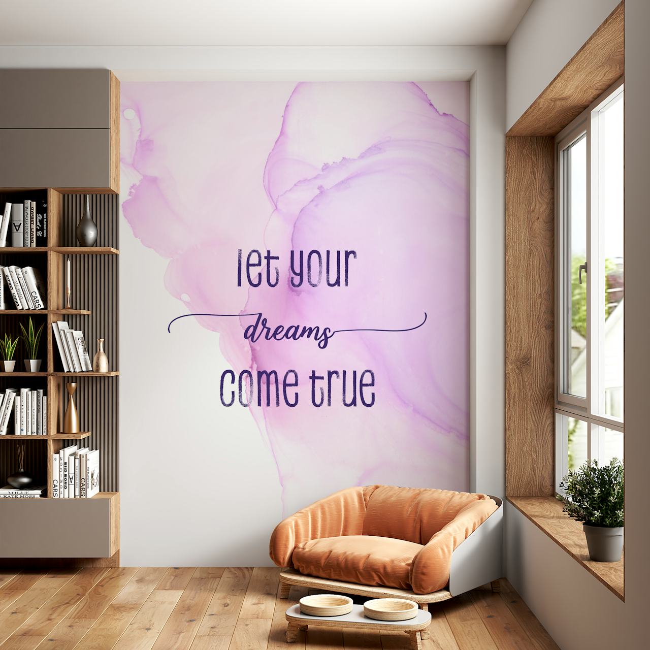 Purple watercolor background with 'let your dreams come true' text wallpaper