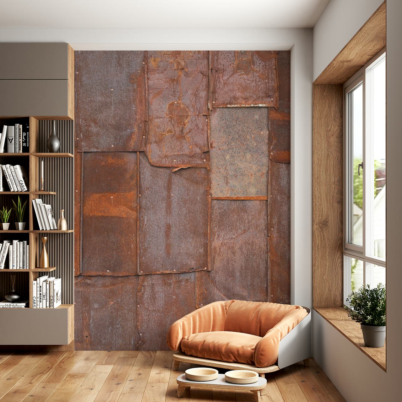 Carta da parati Rusty Panel con texture metalliche esposte alle intemperie