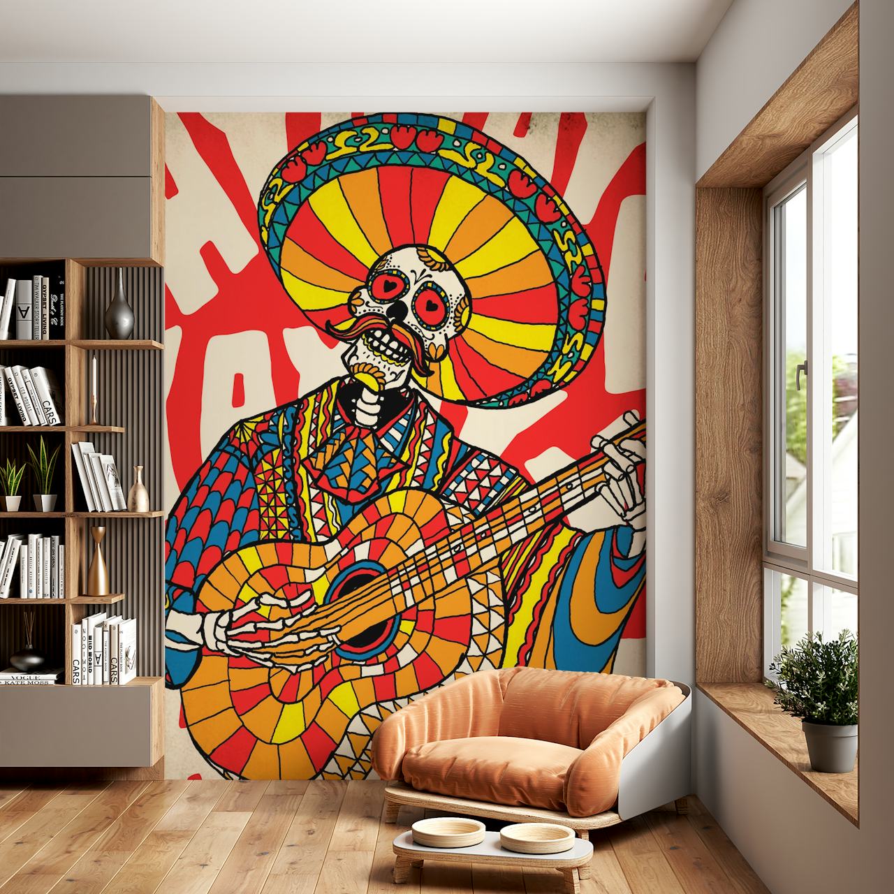 Colorato musicista Mariachi con chitarra in abito tradizionale messicano